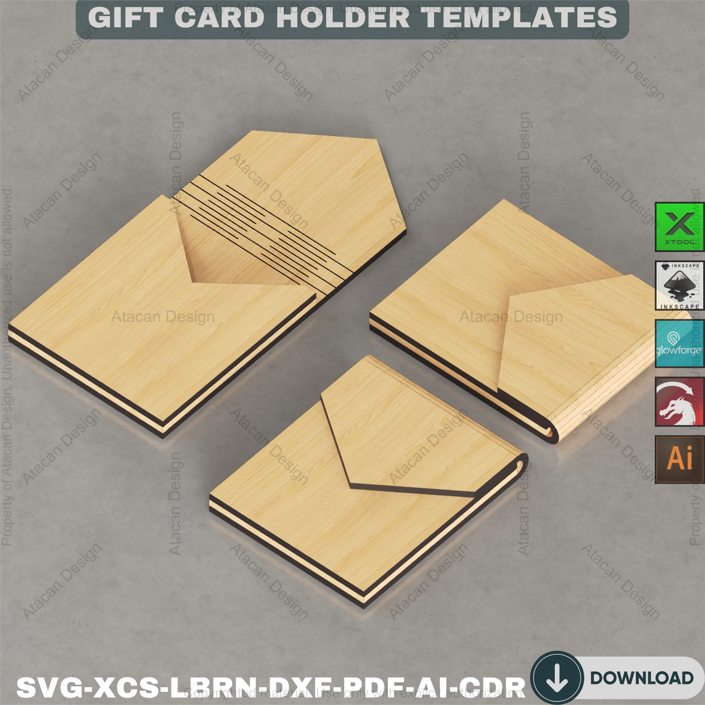 Wooden Gift Card Envelope Templates for Laser Cut DIY Projects Personalized Holidays and Special Occasions