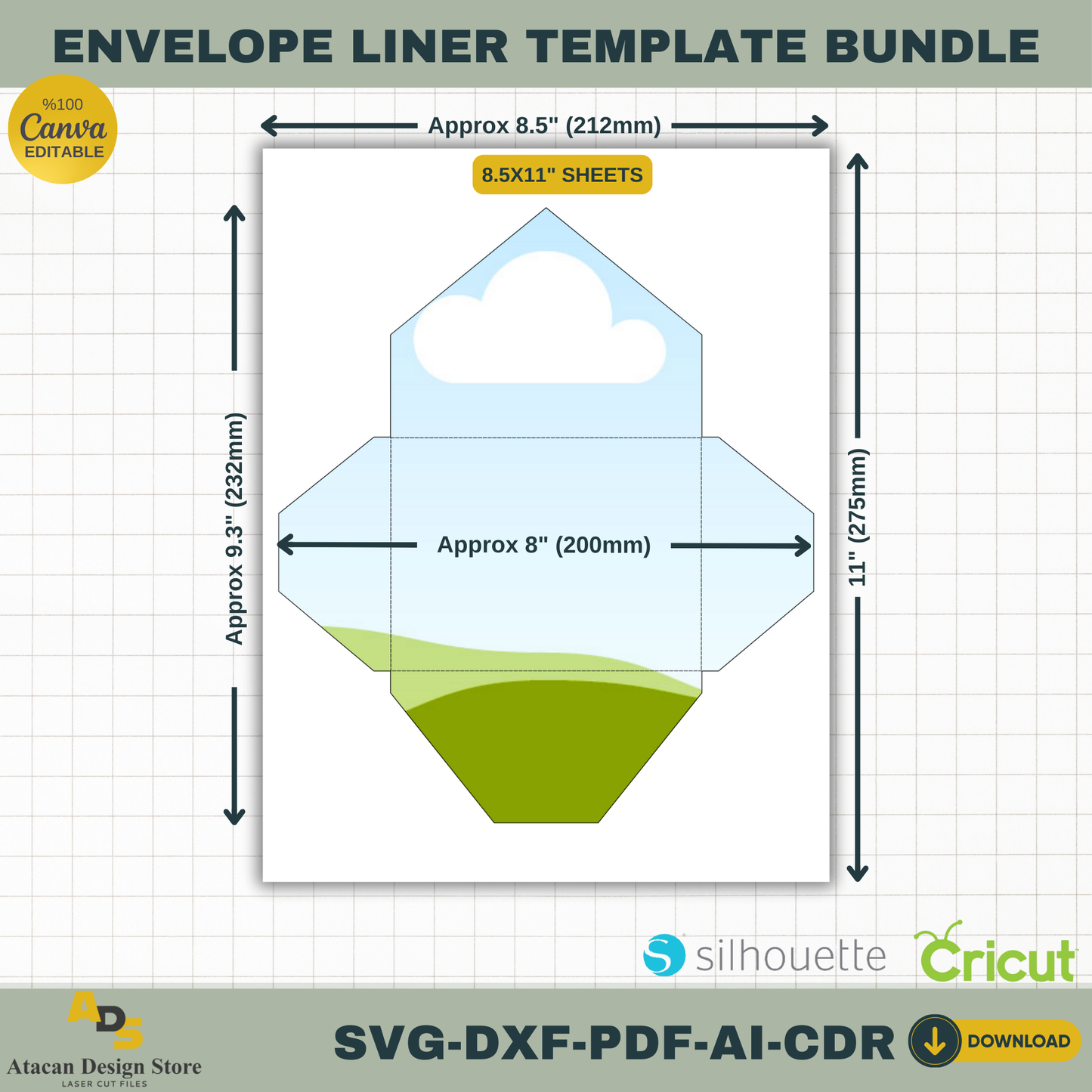 DIY Envelope Liner Kit, Editable Canva & SVG Templates for Wedding Invitations, Cricut Cut File, US Letter Size Printable Stationery