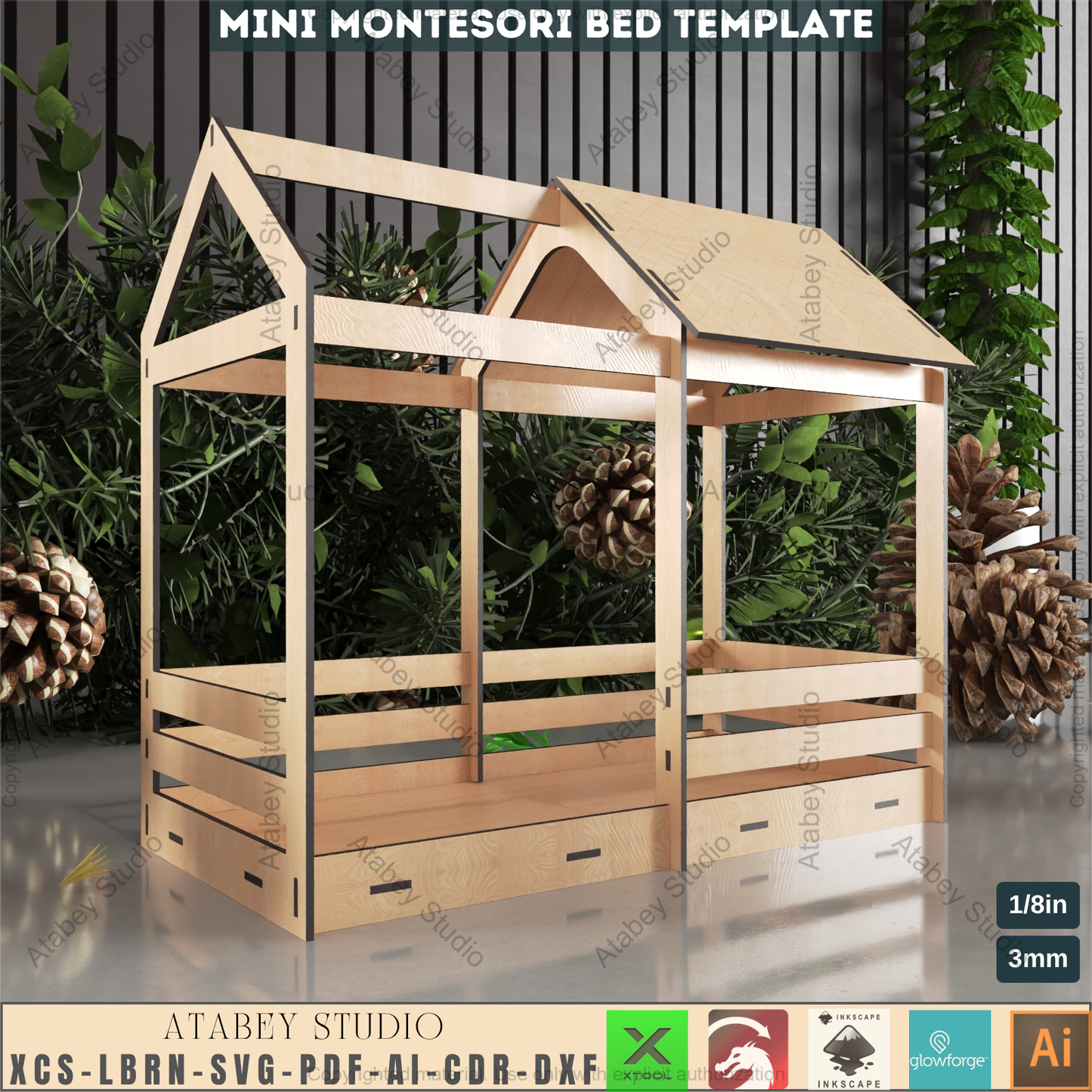 Montessori Doll Bed Laser Cut File, Miniature House Bed Plan for Glowforge, DIY Plywood Toddler Bed Craft