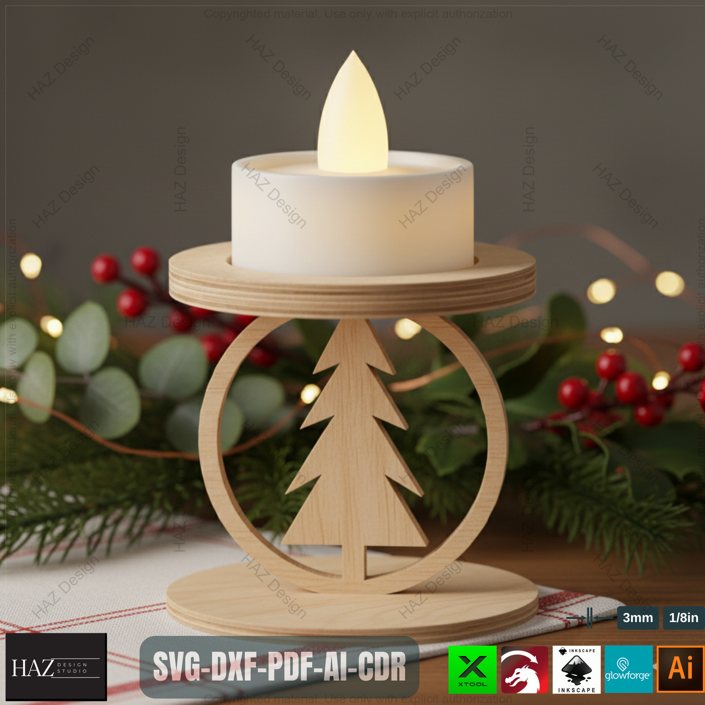Standing Snowflake Tealight Holders, 3D Wood Laser Cut Ornament Template, DIY Christmas Candle Holder SVG Files