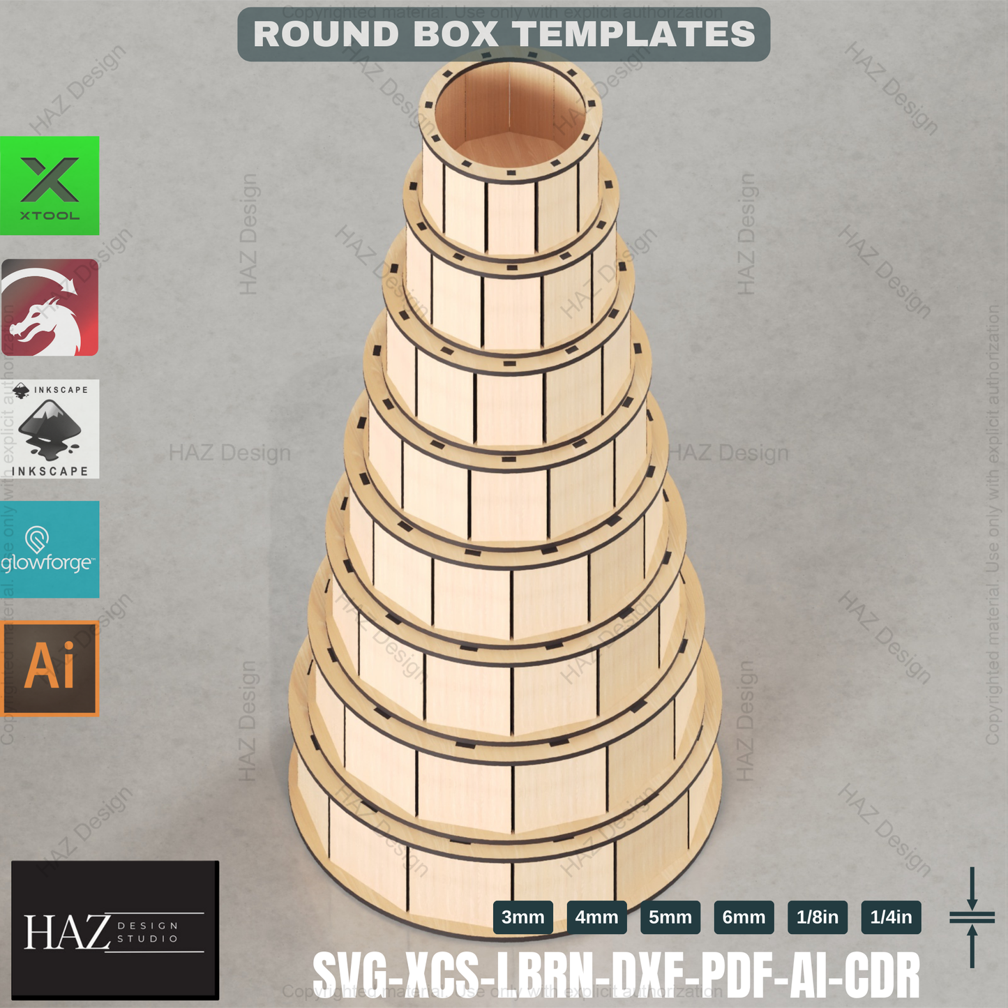 Laser Cut Gift Box: 8 Unique Sizes, Round Box Template 418