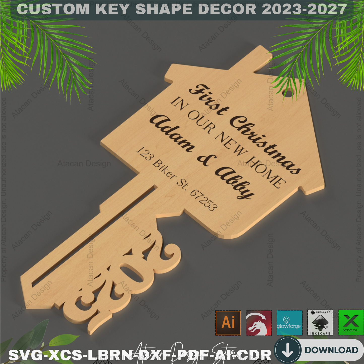 Personalized House Key SVG Bundle, Our First Home Xmas, Real Estate Client Gift, Laser Engraving Design 2023-2027