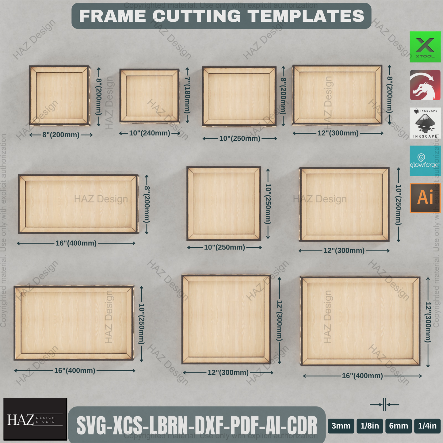 Laser Cut Frame Bundle: 10 Sizes | Square & Rectangle Photo Display Templates 452