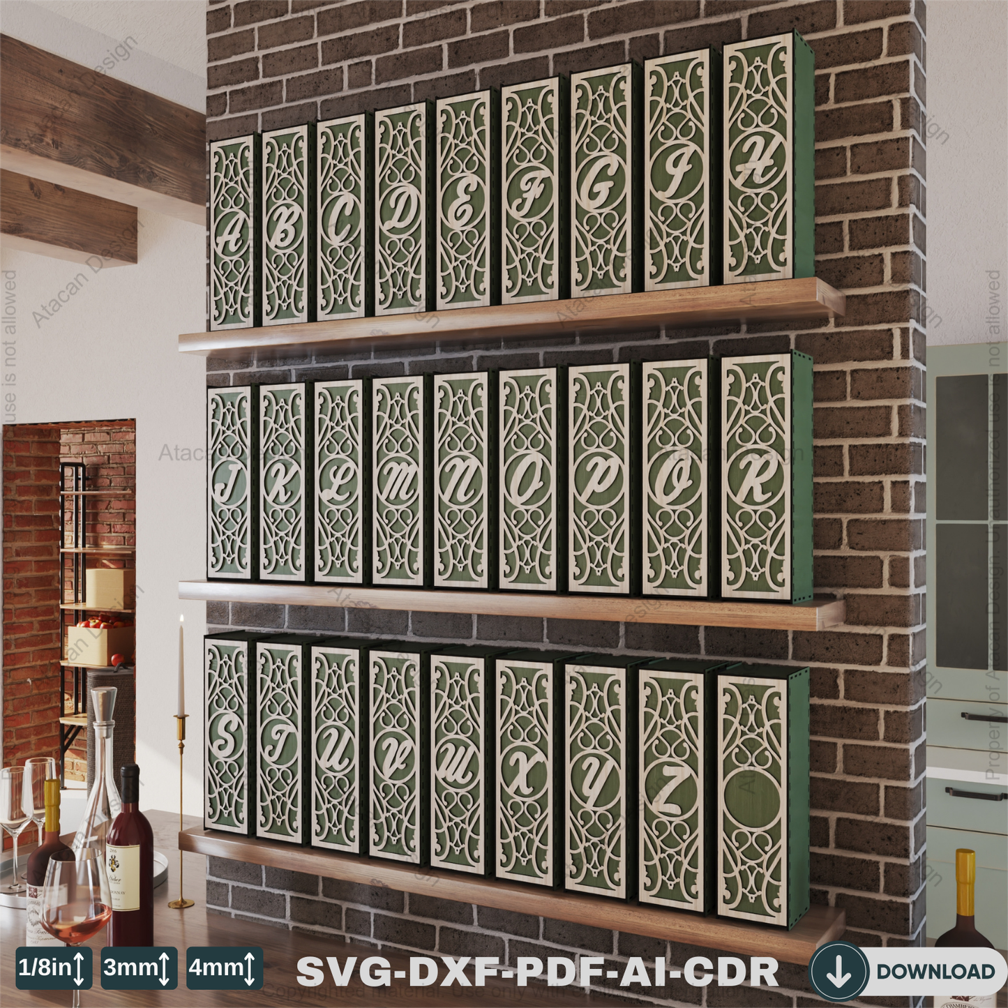 Elegant Wooden Wine Box Set with All Alphabet Letters – Perfect for Laser Cutting & Gift Packaging 798