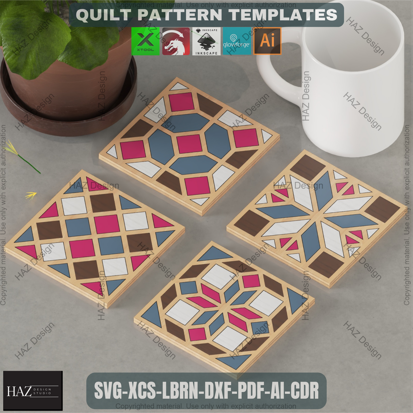 Geometric Quilt Block Craft Bundle • 16 Laser Cut Templates for Farmhouse Coasters • DIY Wood Wall Art & Home Decor Projects 463