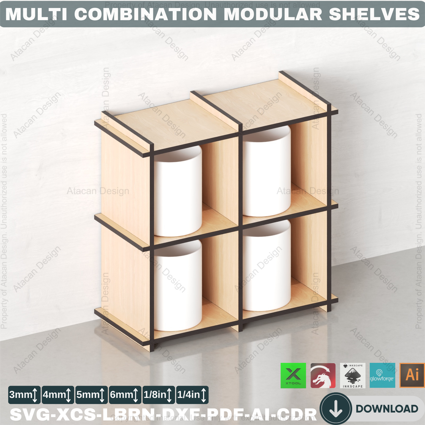 Laser Cut Modular Cube Storage Shelves Plan. Easy Assembly DIY Display Organizer 880
