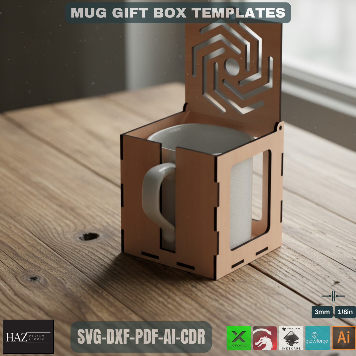 003 Wooden Coffee Mug Gift Box / Mug Holder Laser cut Box / SVG DXF CDR Ai files 003