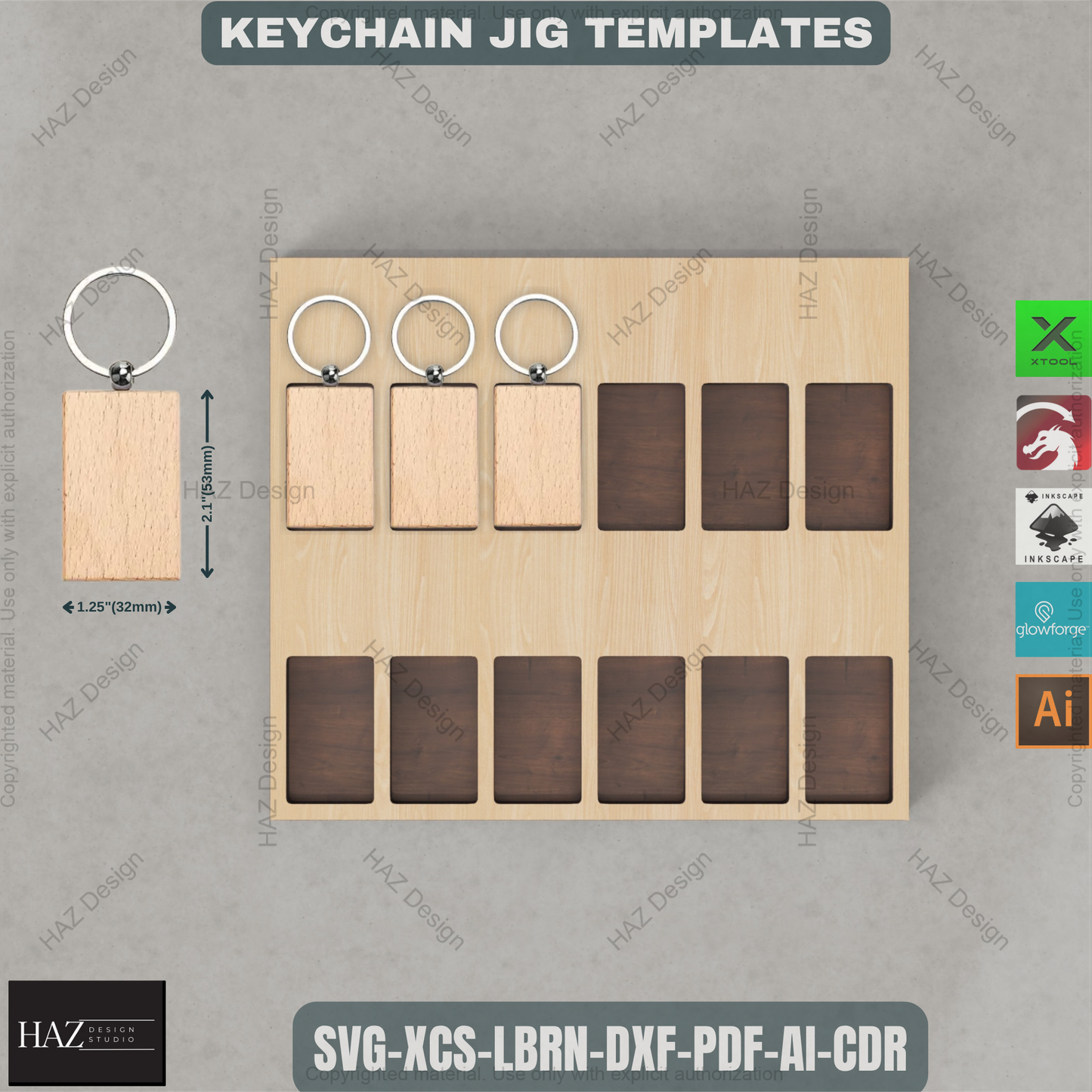 Laser Engraving Keychain Jig Template Bundle | Wooden Alignment Guides for Consistent Results haz457