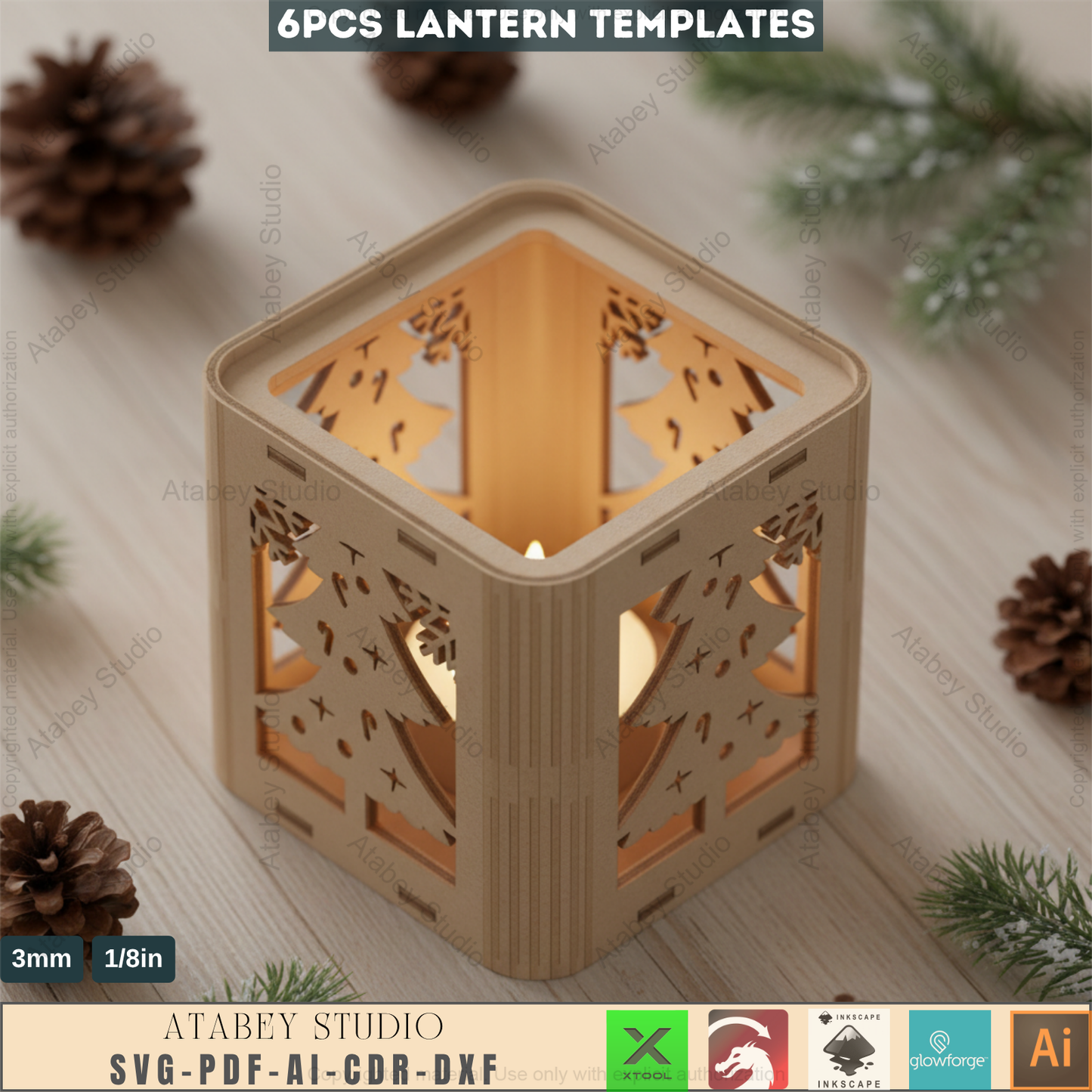 Christmas Lantern Template, Laser Cut Tealight Candle Holder, Winter Village SVG Files, Festive Home Decor Box 961