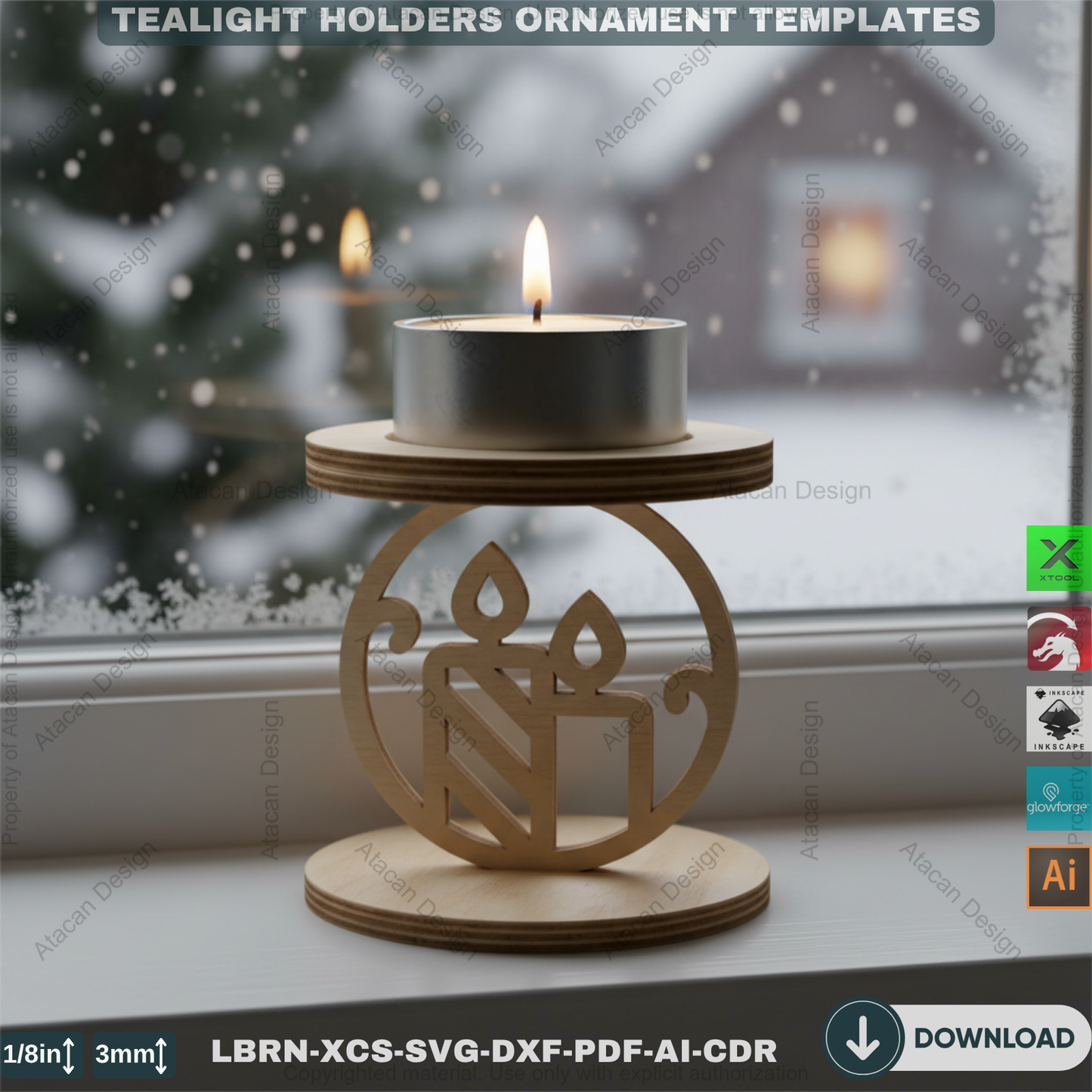 Snowflake Tealight Holder Set, Wooden Laser Cut Decor, Winter Candle Templates, Standing Tea Light Holders 907