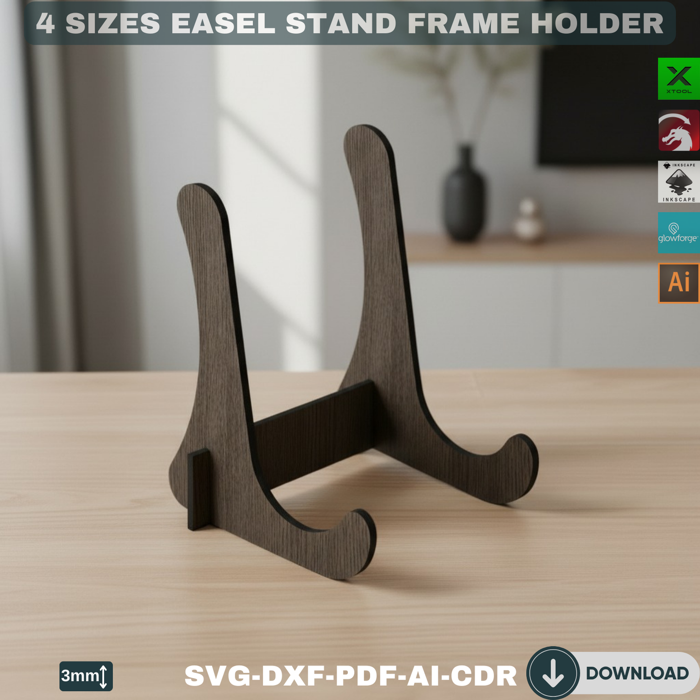 Picture Art Frame Stand / Easel Display Stand / Xtool Glowforge Laser Cutting Files ADS081