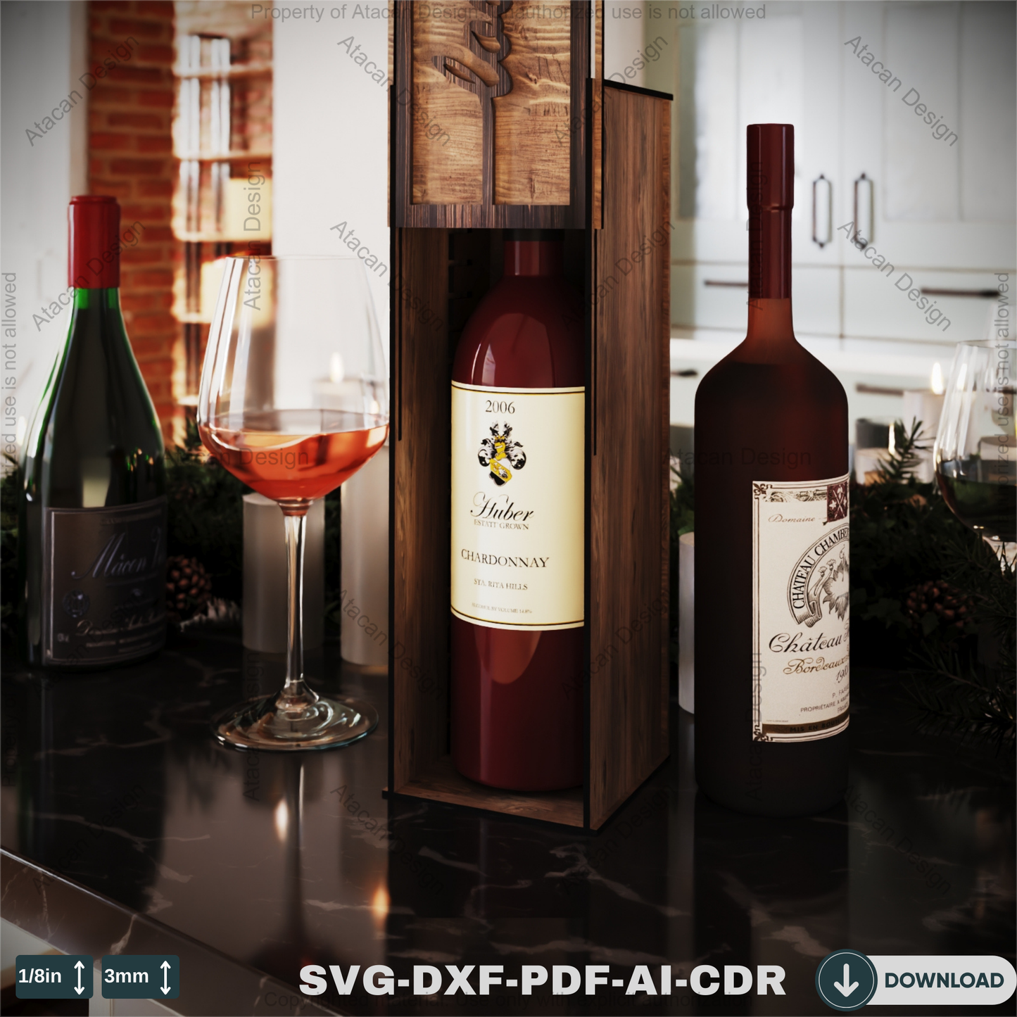 Flower Engraved Wine Box - Perfect Laser Cut Gift for Weddings & Special Occasions-Romantic Wine Gift Box 804