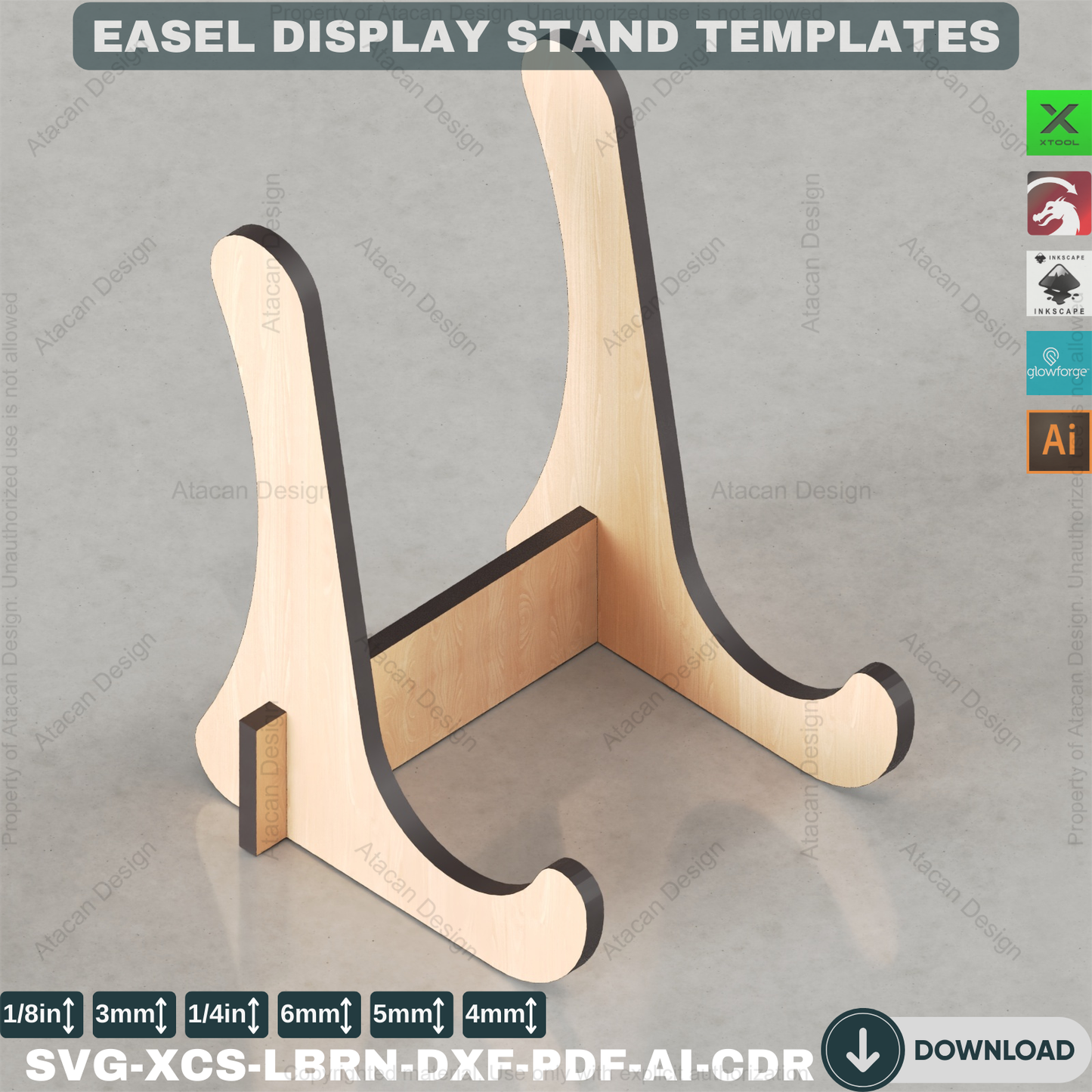 Easel display svg DXF Plate stand Laser cut files / Easel Holder Svg files / Laser Cut Easels ADS079
