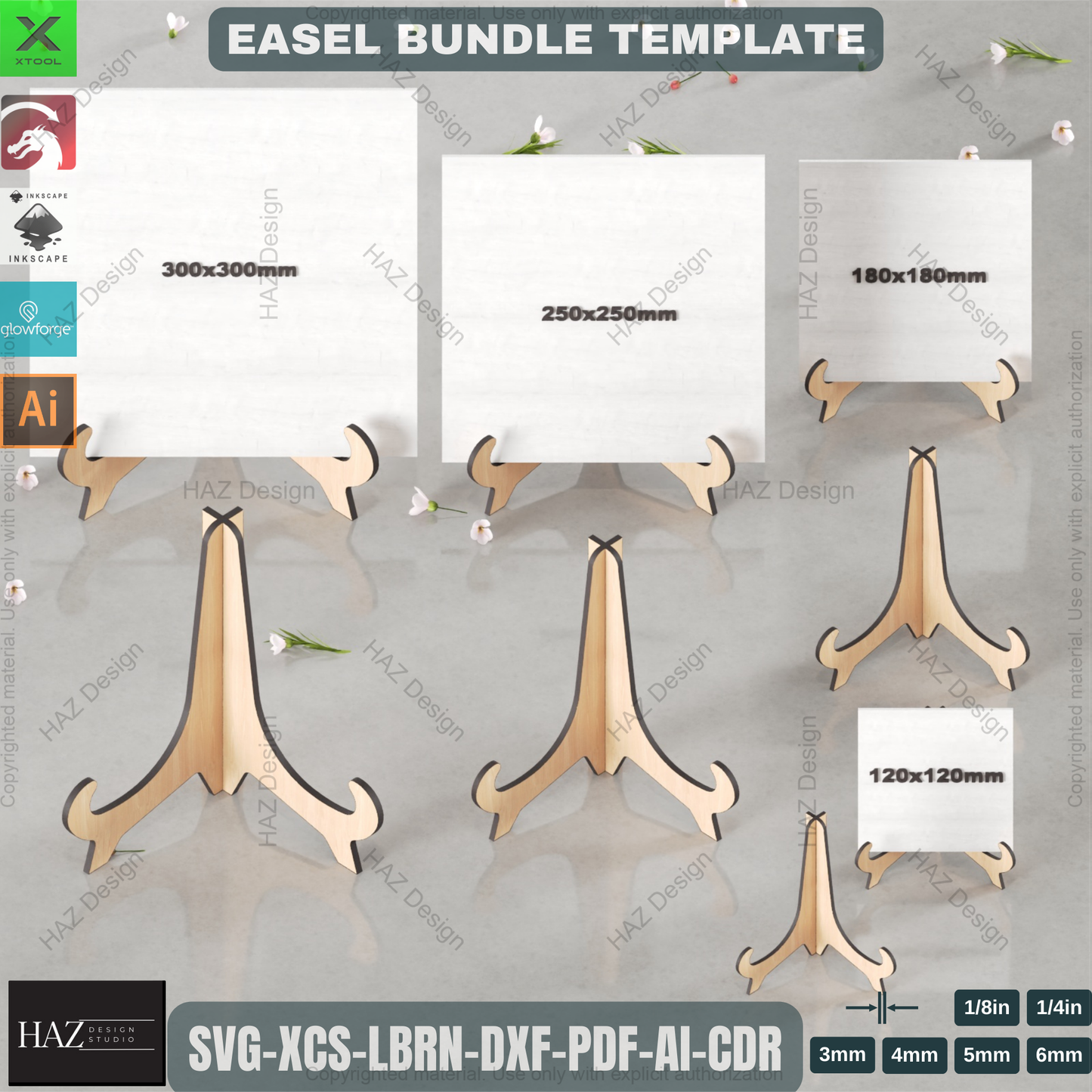 Laser Cut Easel Holder Design Pack - 4 Sizes,Elegant Easel Stand Template Bundle (4 Sizes). Laser Ready Files for Photo, Plate, Book Display 061