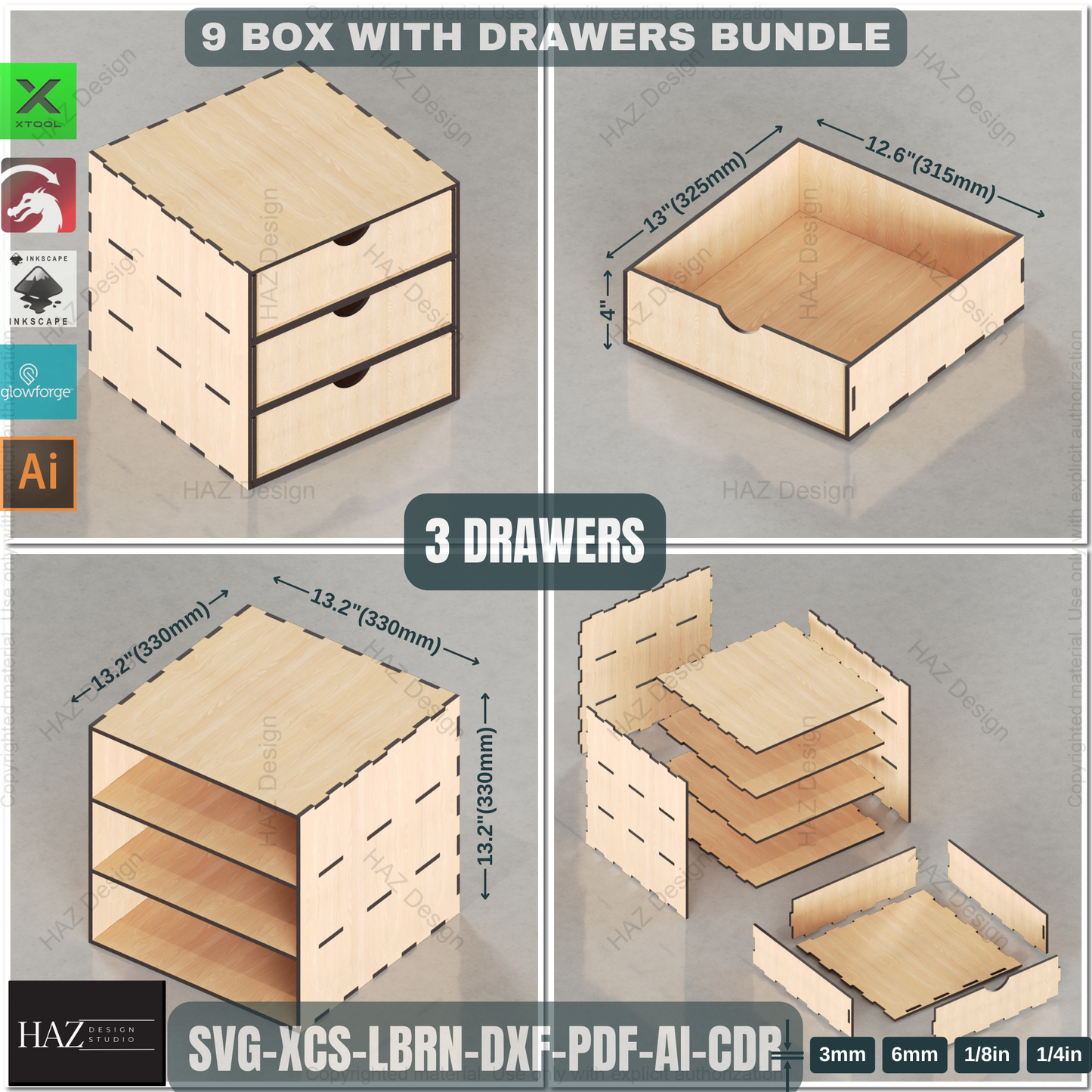 9 Laser Cut Chest of Drawers Designs: Stackable & Modular Box Plans | Digital Download,Build Your Own Storage: Laser Cut Drawer Box Blueprints | Stackable Organizer Bundle 442