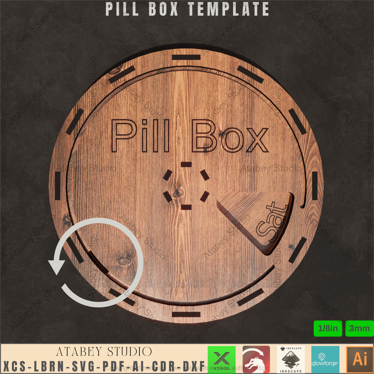 Laser Cut Pill Box Template | Weekly Organizer | 7 Day Design | 3mm SVG | Travel Pill Storage 928