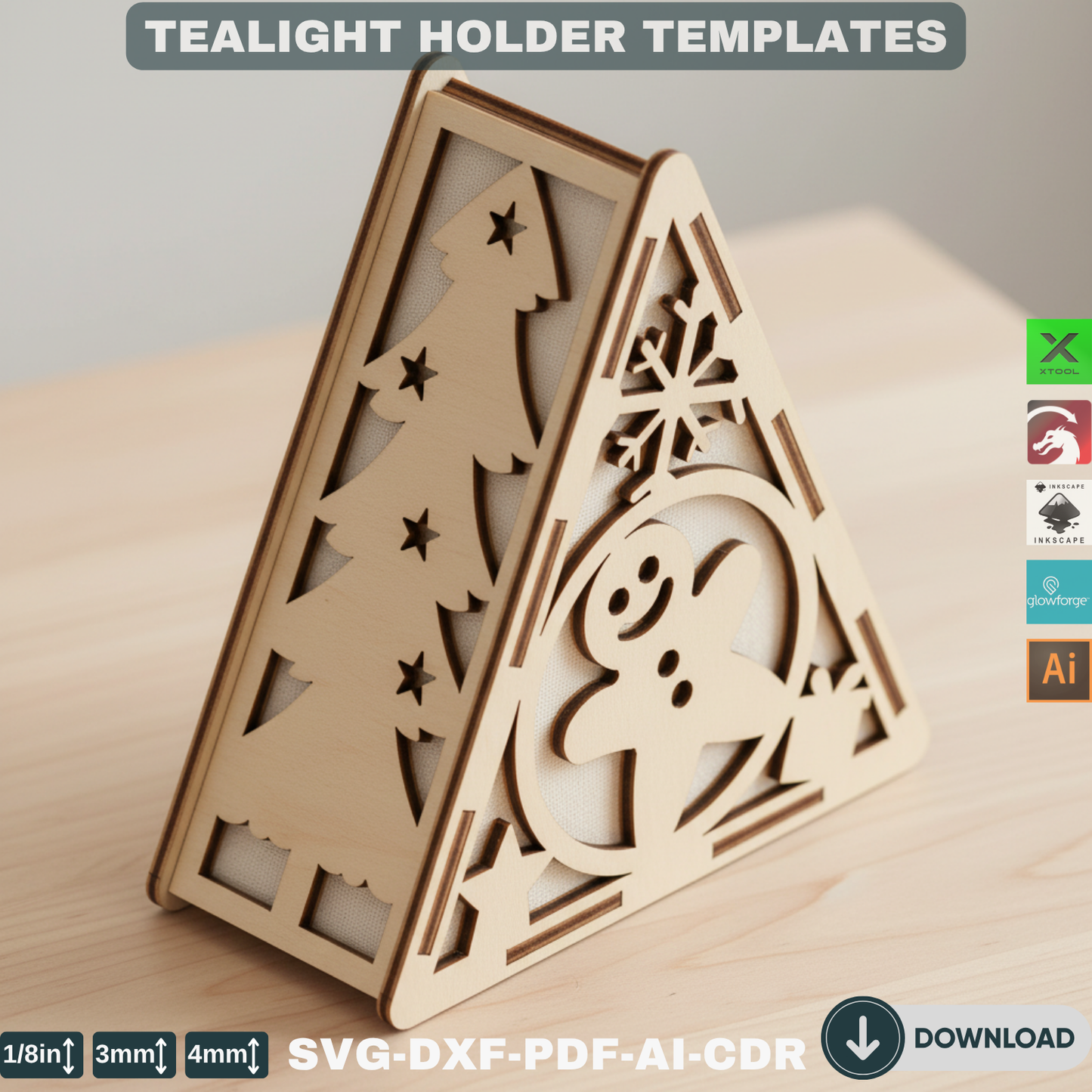 Festive Snowman Gingerbread Candle Holder – Laser Cut Christmas Triangle Decor for Glowforge and XTool 780