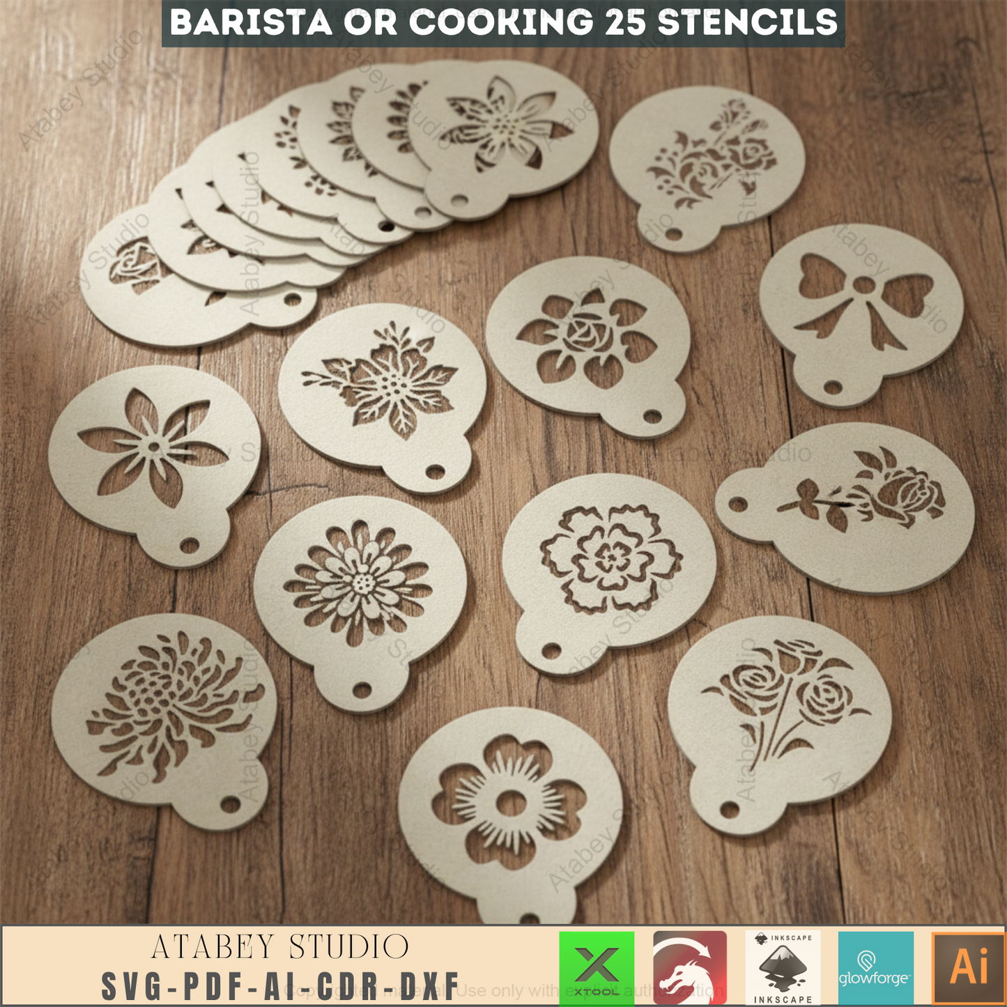 Professional Barista Stencil Set for Latte Art, Creative Kitchen Templates, DIY Coffee Design Patterns for Laser Cutting 955