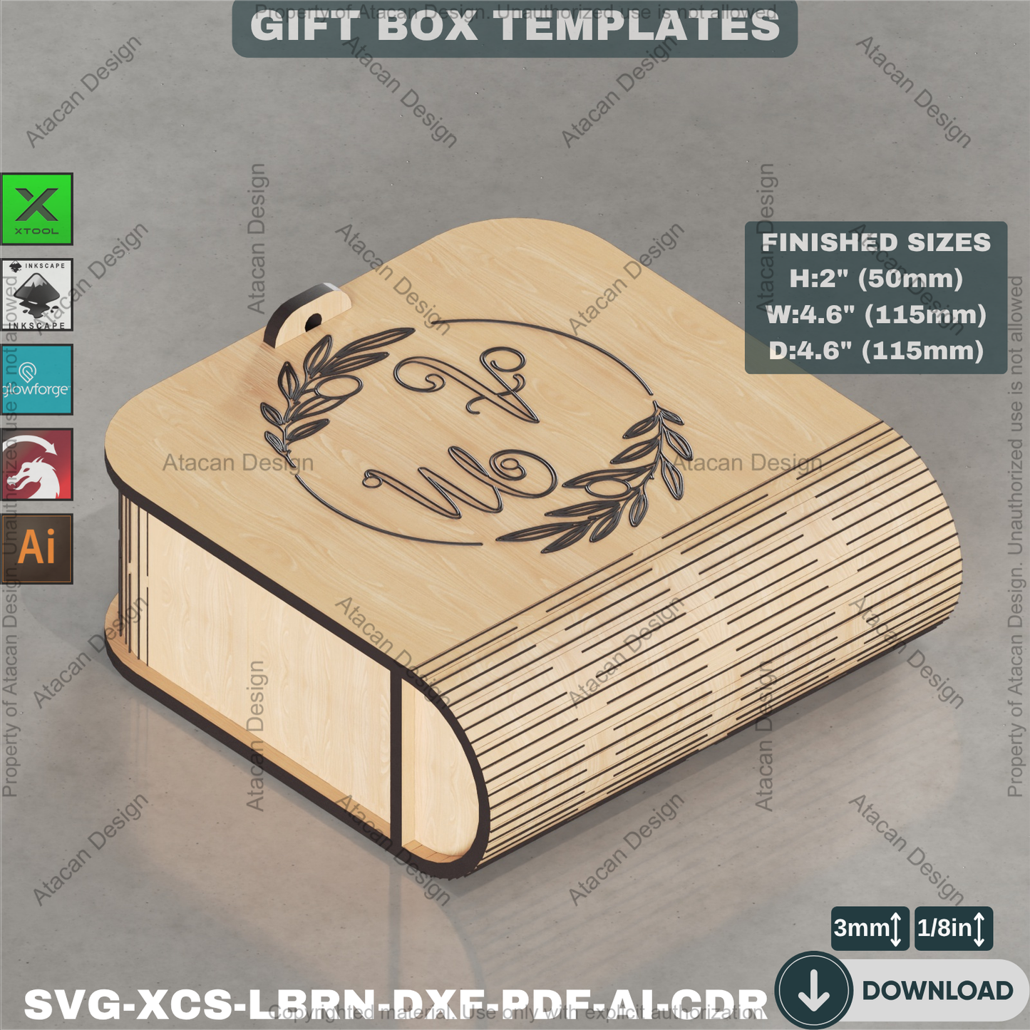 Laser Cut Trinket Box SVG, Charming Curved Lid Keepsake File for Glowforge, Engravable Wooden Ring Box Plan for xTool and Lightburn