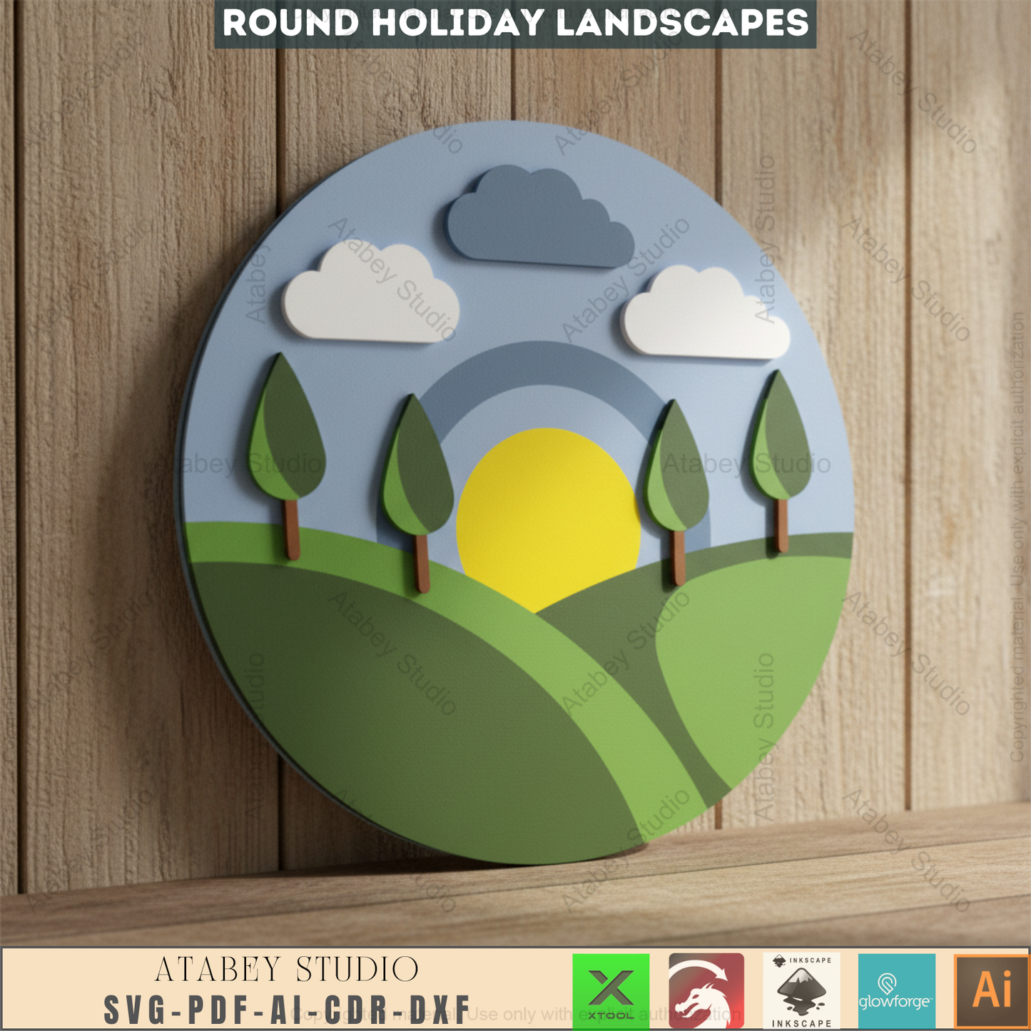 Tropical Paradise Laser Cut SVG | Round Beach Mountain Landscape Digital Files for Wall Decor | Instant Download 952