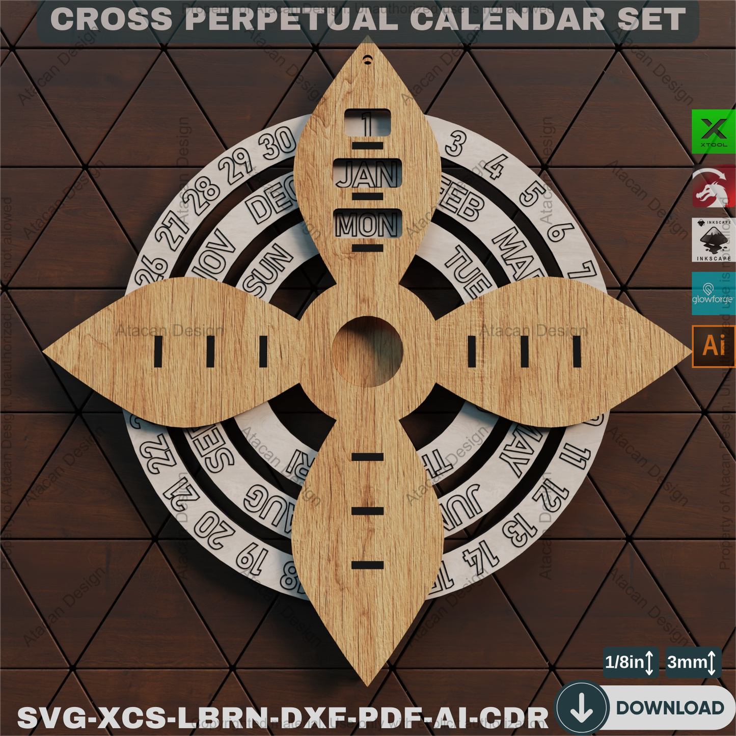 Cross Perpetual Calendar – Unique Laser Cut Design for Home Decor, DIY Spiritual Gifts & Year-Round Use 874