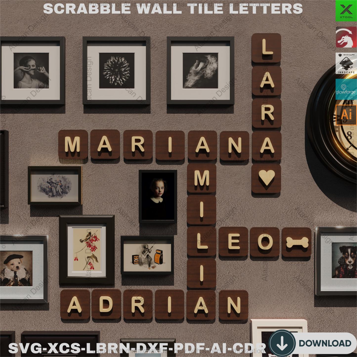 3D Wooden Name Tiles | Family Wall Decor | Custom Laser Cut Letters | Scrabble Art | Unique Gift 857