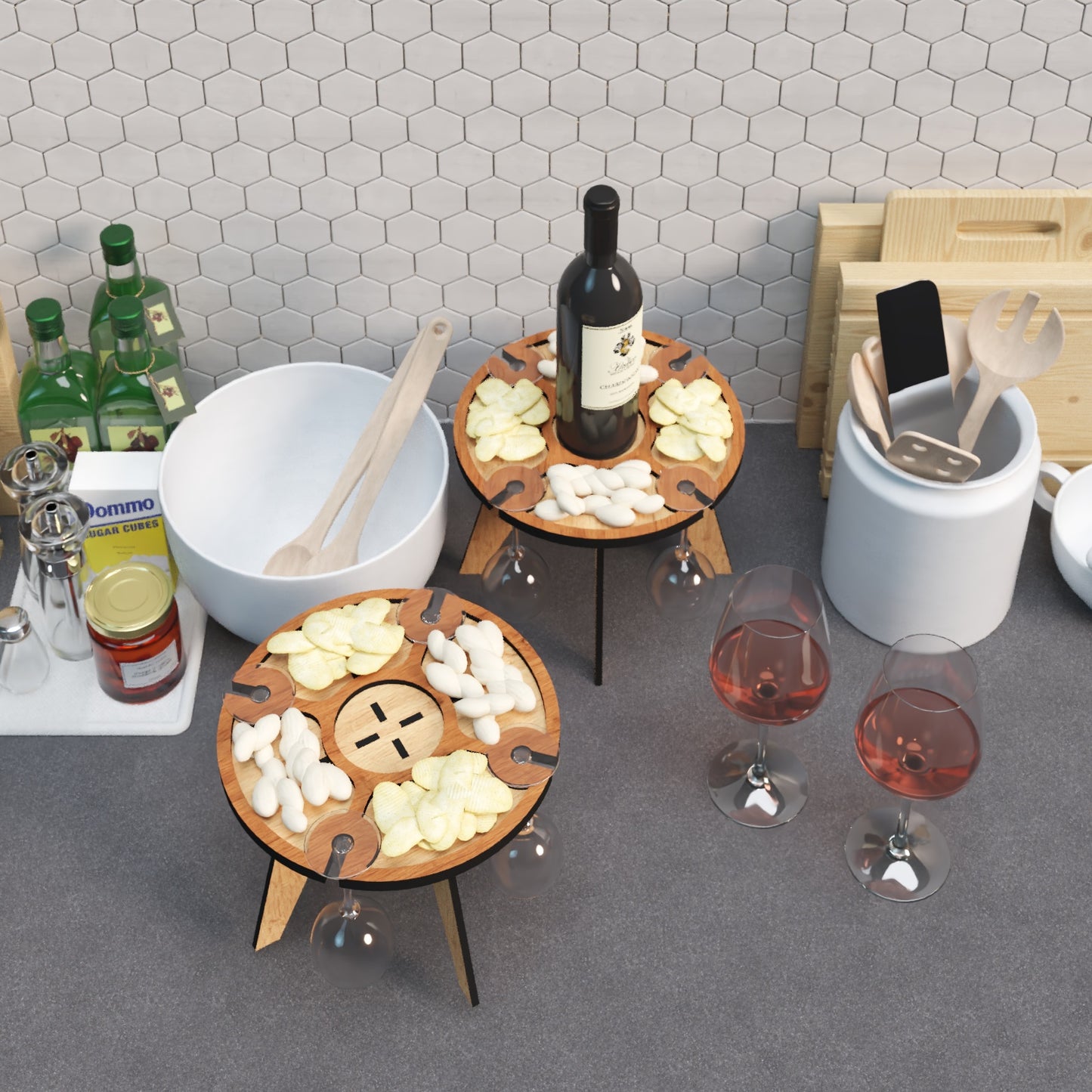 Wine & Cheese Table DIY: Laser Cut Design, Rustic Serving, Personalized Gift,Laser Cut Wine Holder 405