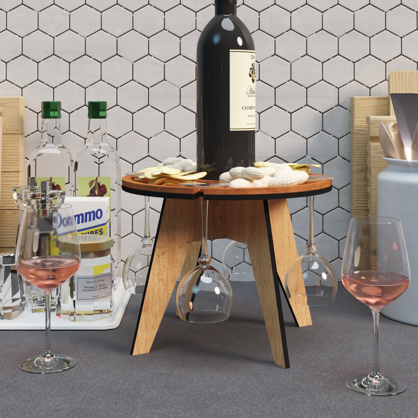 Wine & Cheese Table DIY: Laser Cut Design, Rustic Serving, Personalized Gift,Laser Cut Wine Holder 405
