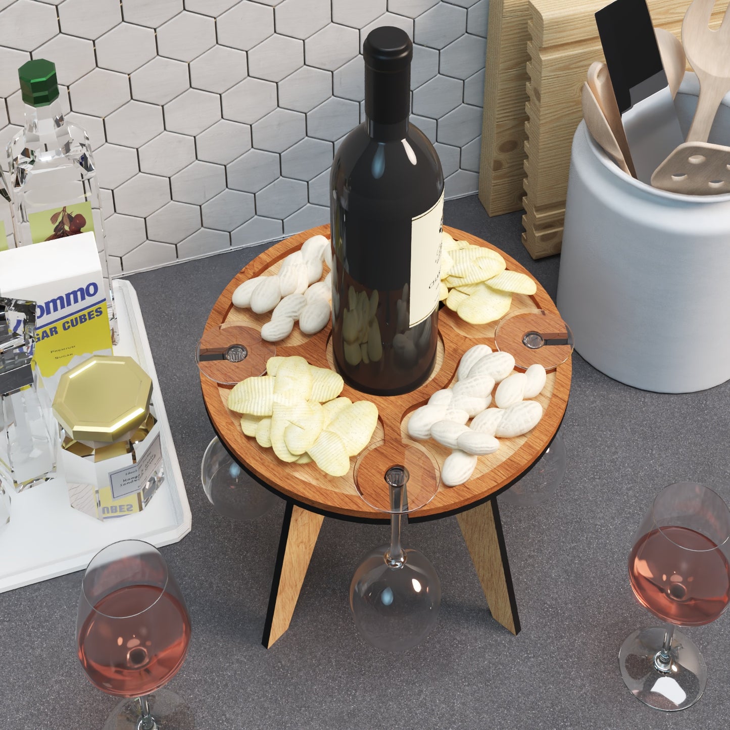 Wine & Cheese Table DIY: Laser Cut Design, Rustic Serving, Personalized Gift,Laser Cut Wine Holder 405