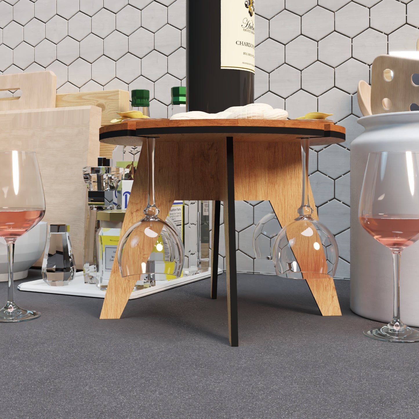 Wine & Cheese Table DIY: Laser Cut Design, Rustic Serving, Personalized Gift,Laser Cut Wine Holder 405