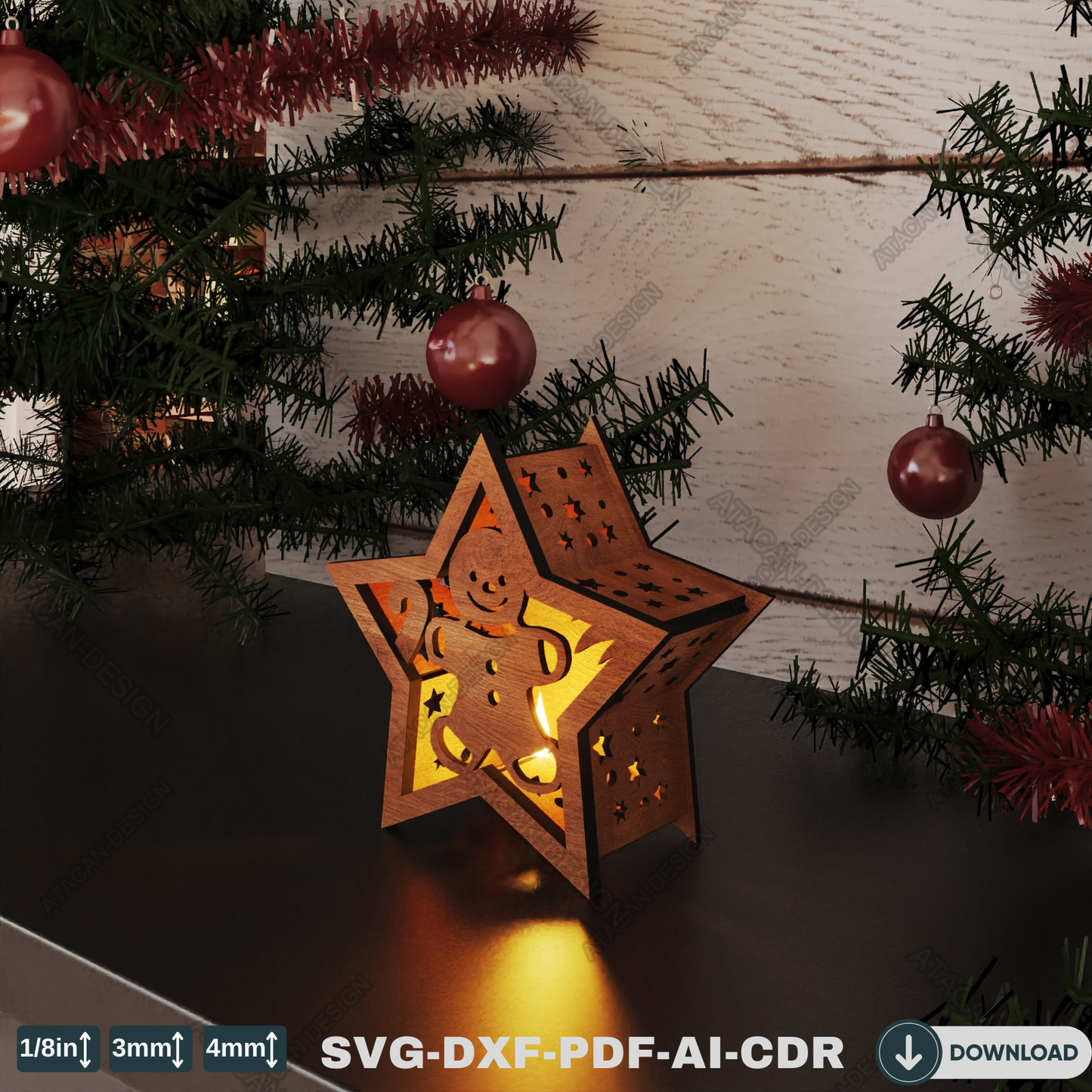 Christmas Star Lantern - Snowy Scene Decoration for Winter Candlelight Ambiance 774