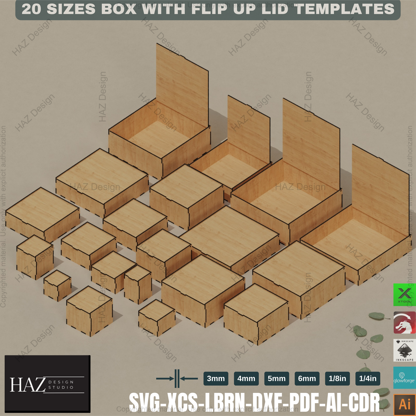 Laser Cut Flip Lid Box: 20 Sizes, 6 Thicknesses!,Laser Cut Box Set: Multiple Sizes, Flip Lid Design 414