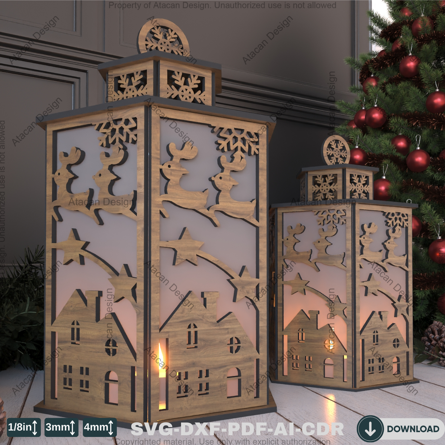 Elegant Winter Lantern Design – Snowy Wonderland Candle Holder Craft Template 784