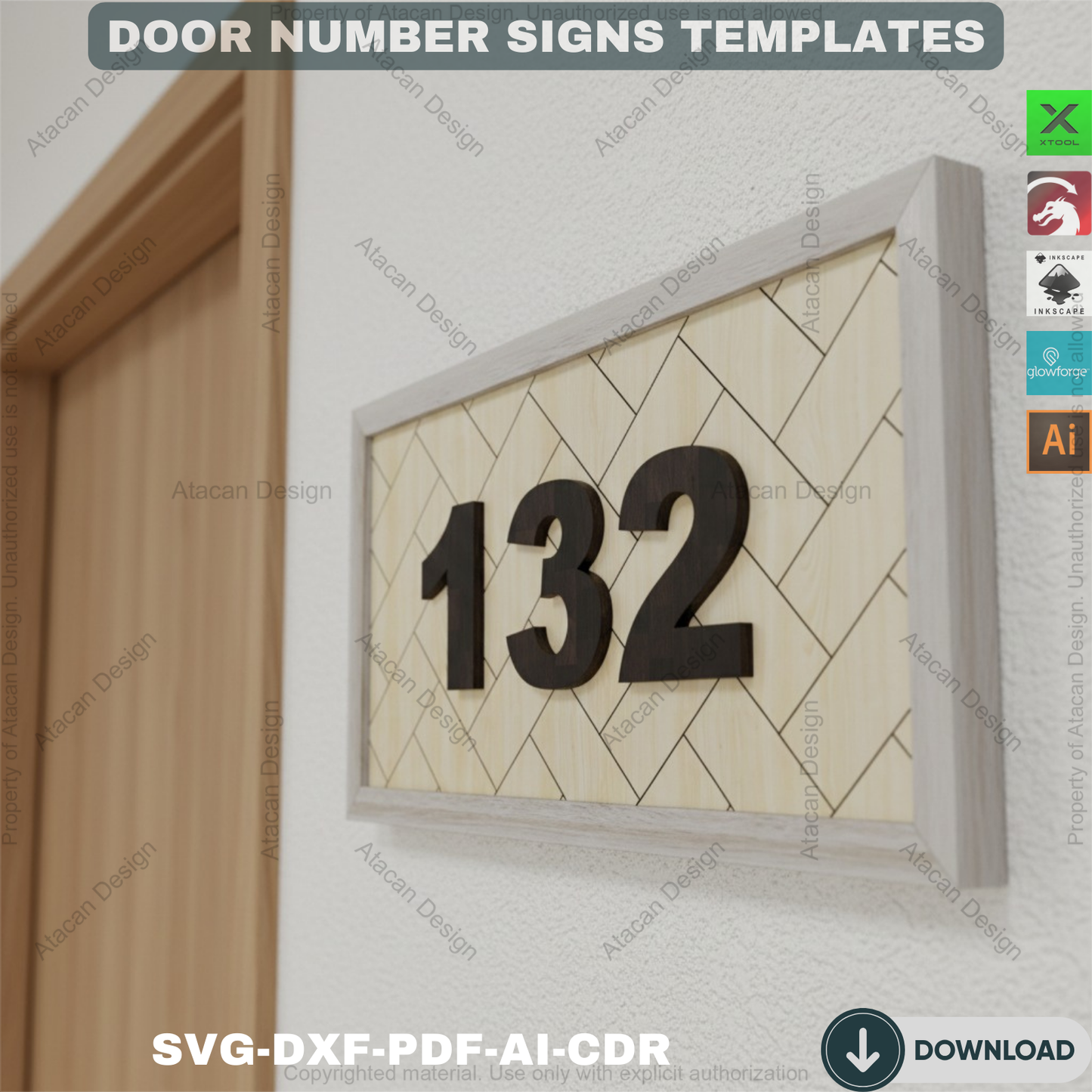 Laser Cut Wood House Number | Modern Address Sign | Geometric Pattern Options 840