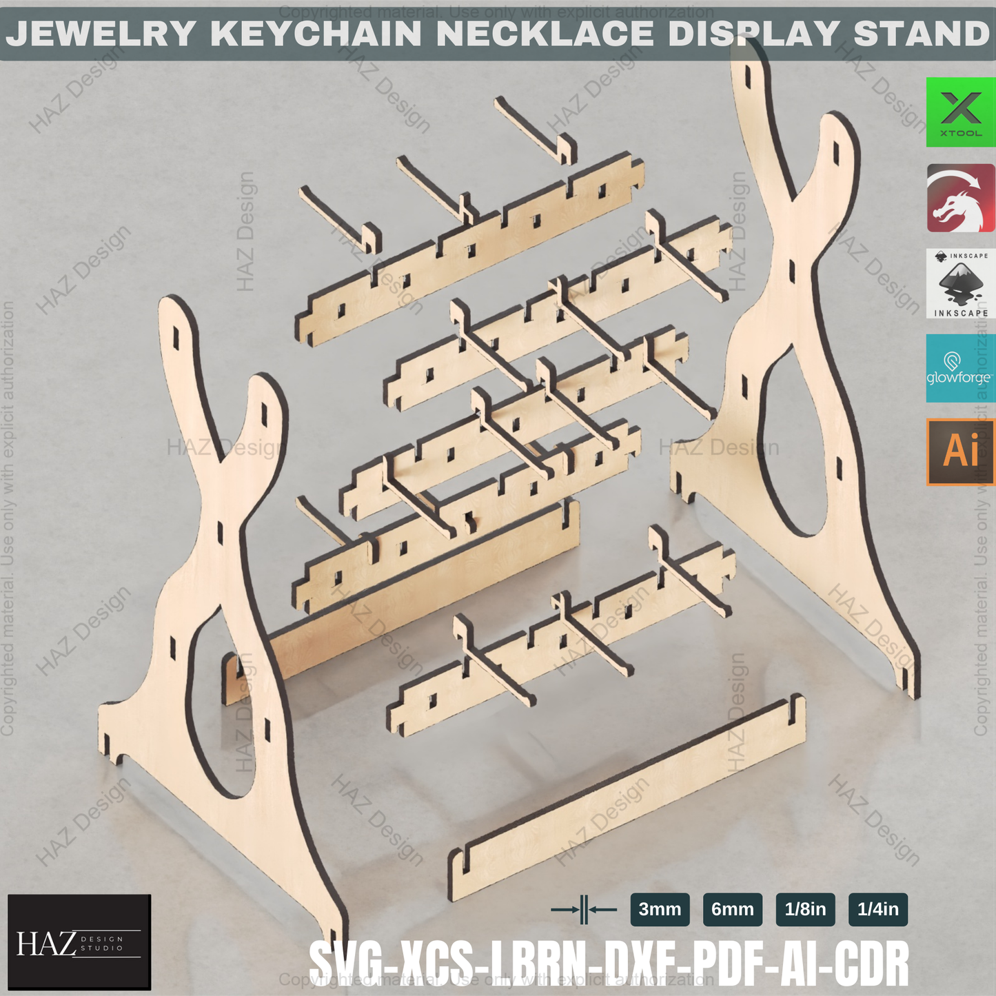 Laser Cut Display Stand Bundle | 3 Designs, 6 Sizes | Jewelry & Keychain Holder for Craft Fairs 437