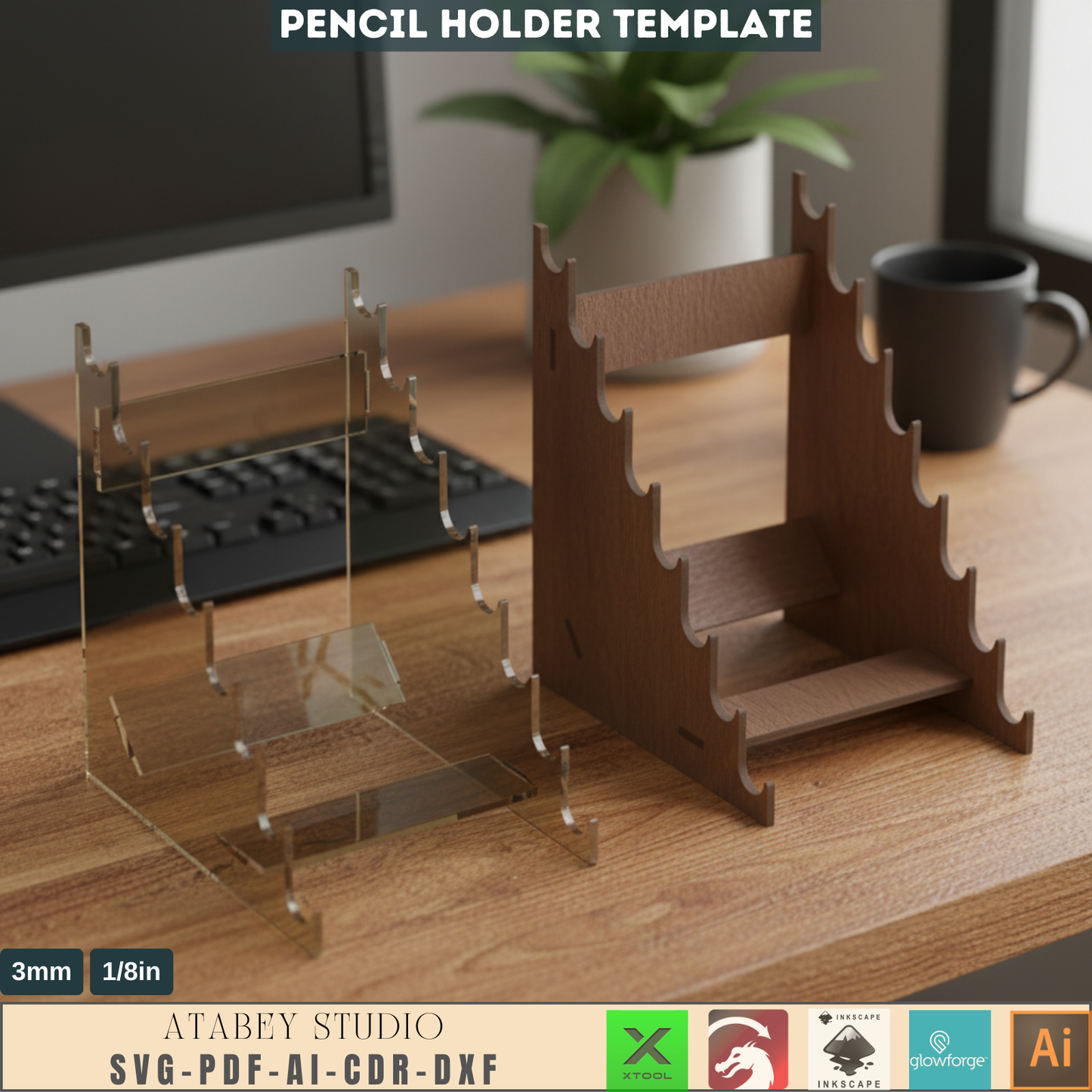 DIY Pencil Holder Stand - Laser Cut Display Organizer Templates for Desk and Office Organization 608