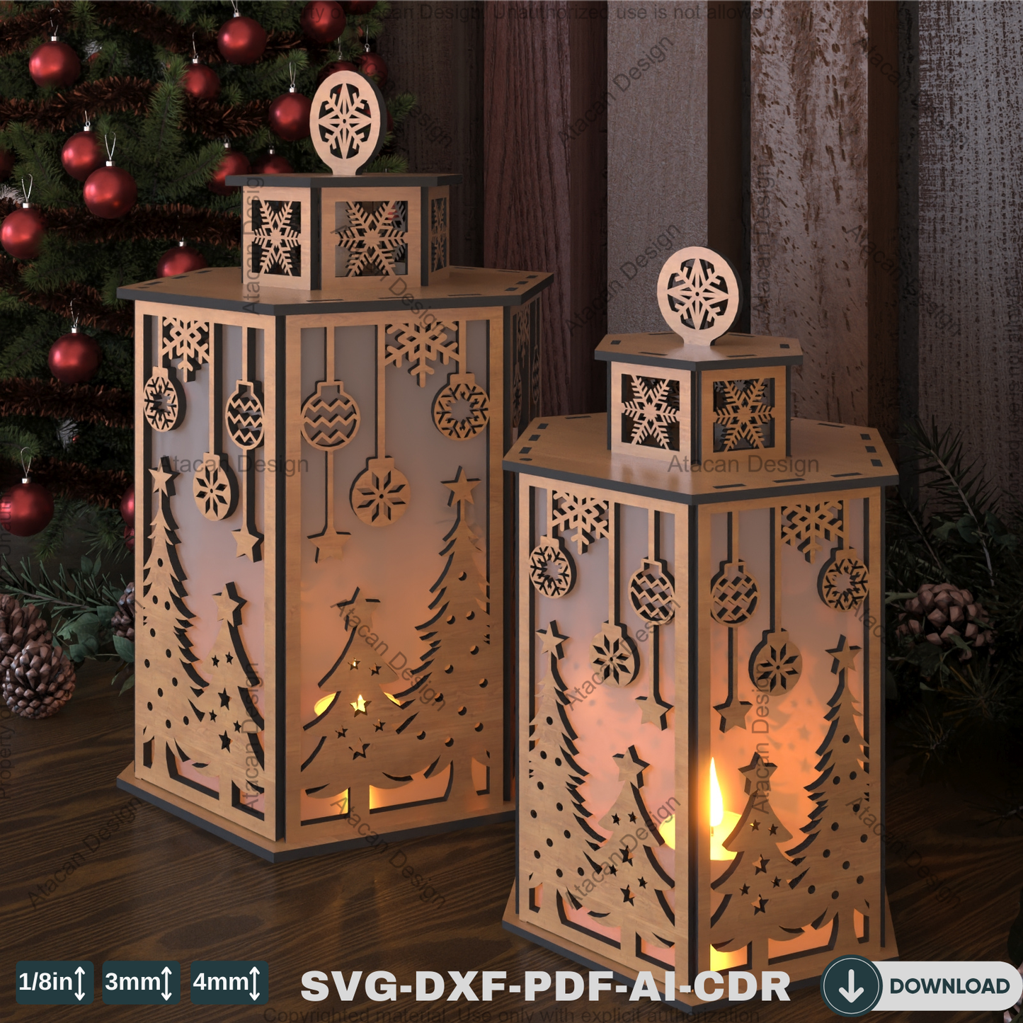 Elegant Winter Lantern Design – Snowy Wonderland Candle Holder Craft Template 784