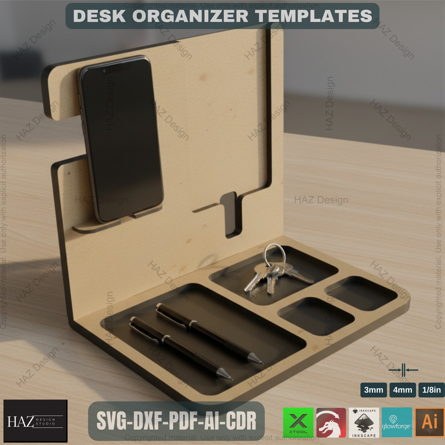Customizable Docking Station for Dad - Stylish Bedside and Desk Organizer - Phone Holder Laser cut SVG Files 183