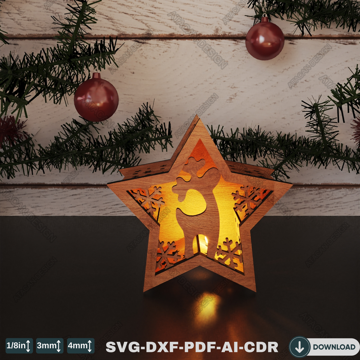 Christmas Star Lantern - Snowy Scene Decoration for Winter Candlelight Ambiance 774