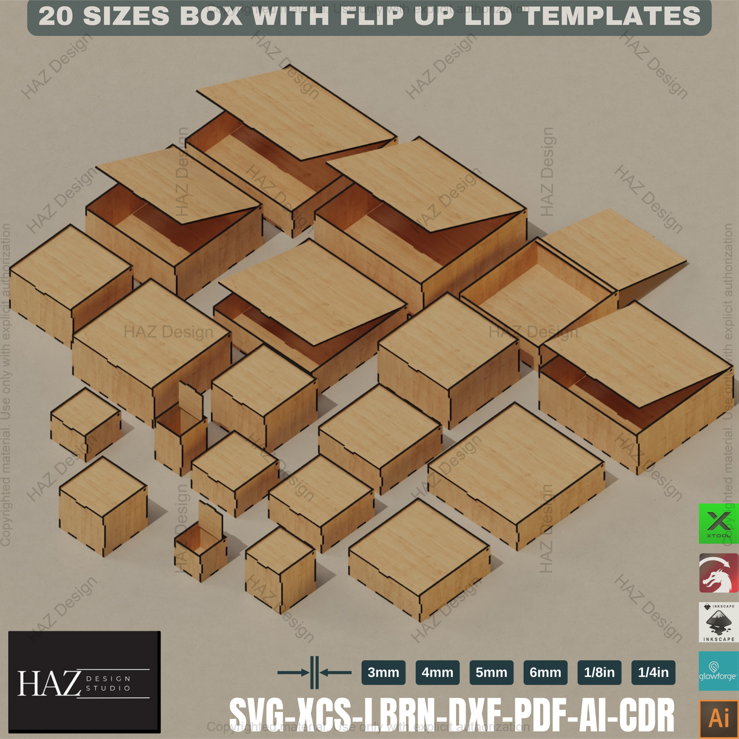 Laser Cut Flip Lid Box: 20 Sizes, 6 Thicknesses!,Laser Cut Box Set: Multiple Sizes, Flip Lid Design 414