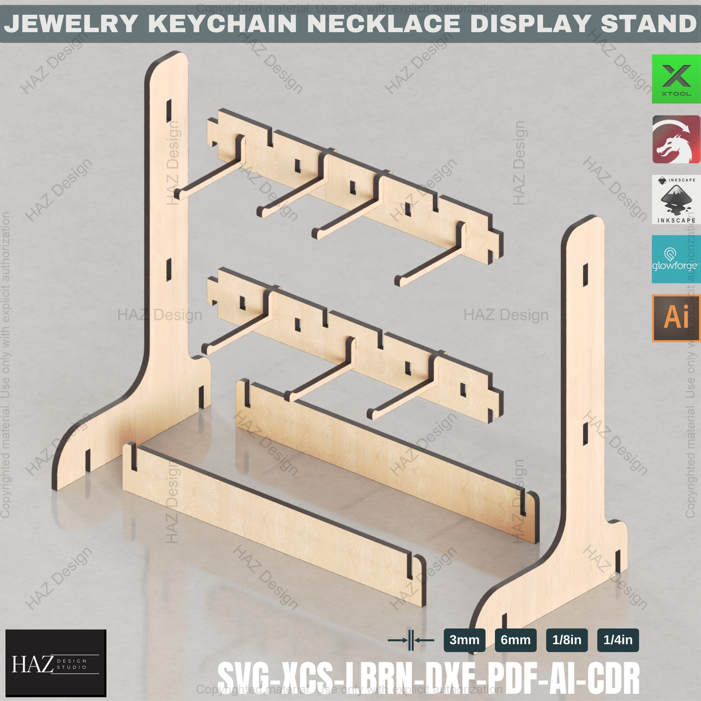 Laser Cut Display Stand Bundle | 3 Designs, 6 Sizes | Jewelry & Keychain Holder for Craft Fairs 437