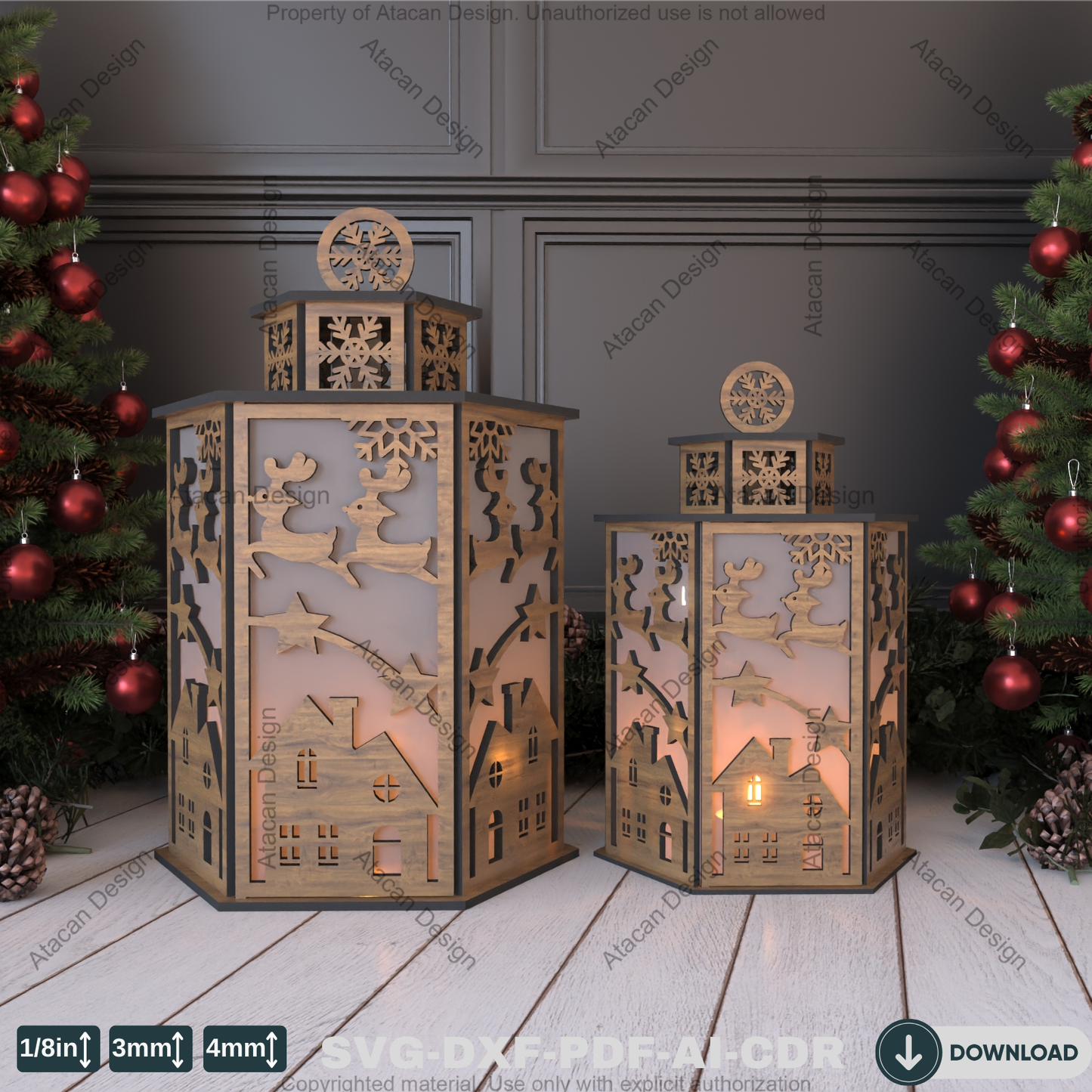 Elegant Winter Lantern Design – Snowy Wonderland Candle Holder Craft Template 784