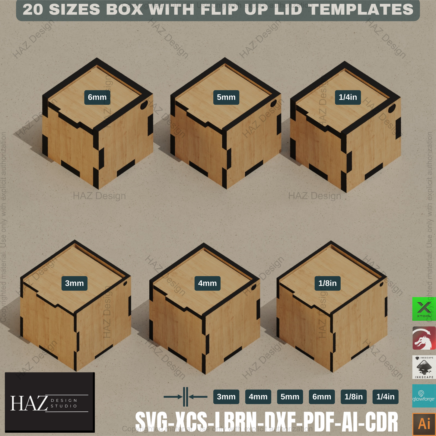 Laser Cut Flip Lid Box: 20 Sizes, 6 Thicknesses!,Laser Cut Box Set: Multiple Sizes, Flip Lid Design 414