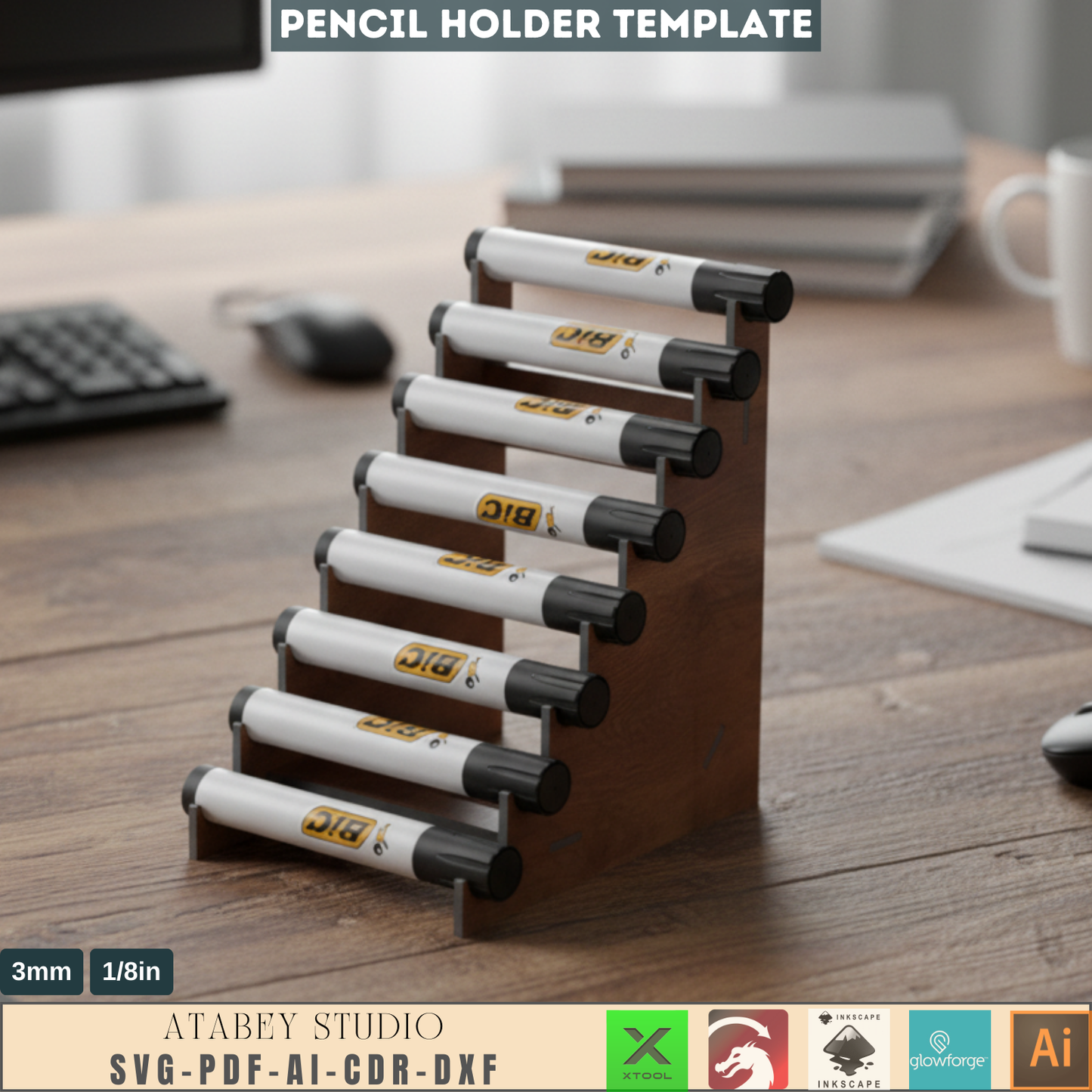 DIY Pencil Holder Stand - Laser Cut Display Organizer Templates for Desk and Office Organization 608