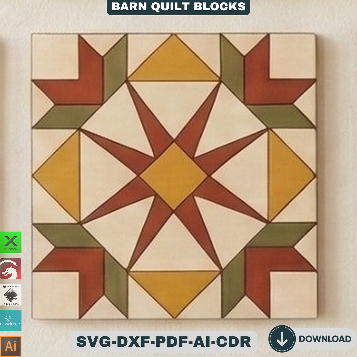 Barn Quilt Blocks, Geometric Patchwork Wall Patterns, DIY Wood Sign Mosaic Decor 937
