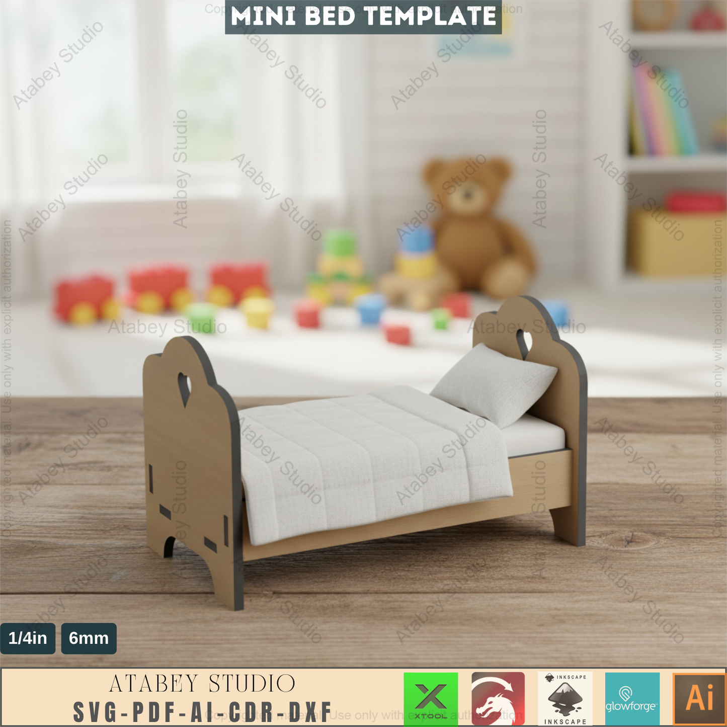 Kid Bed Design Files For Laser Cutting / Toy Mini Baby bed Designs / Instant Download Templates SVG CDR Ai DXF 488