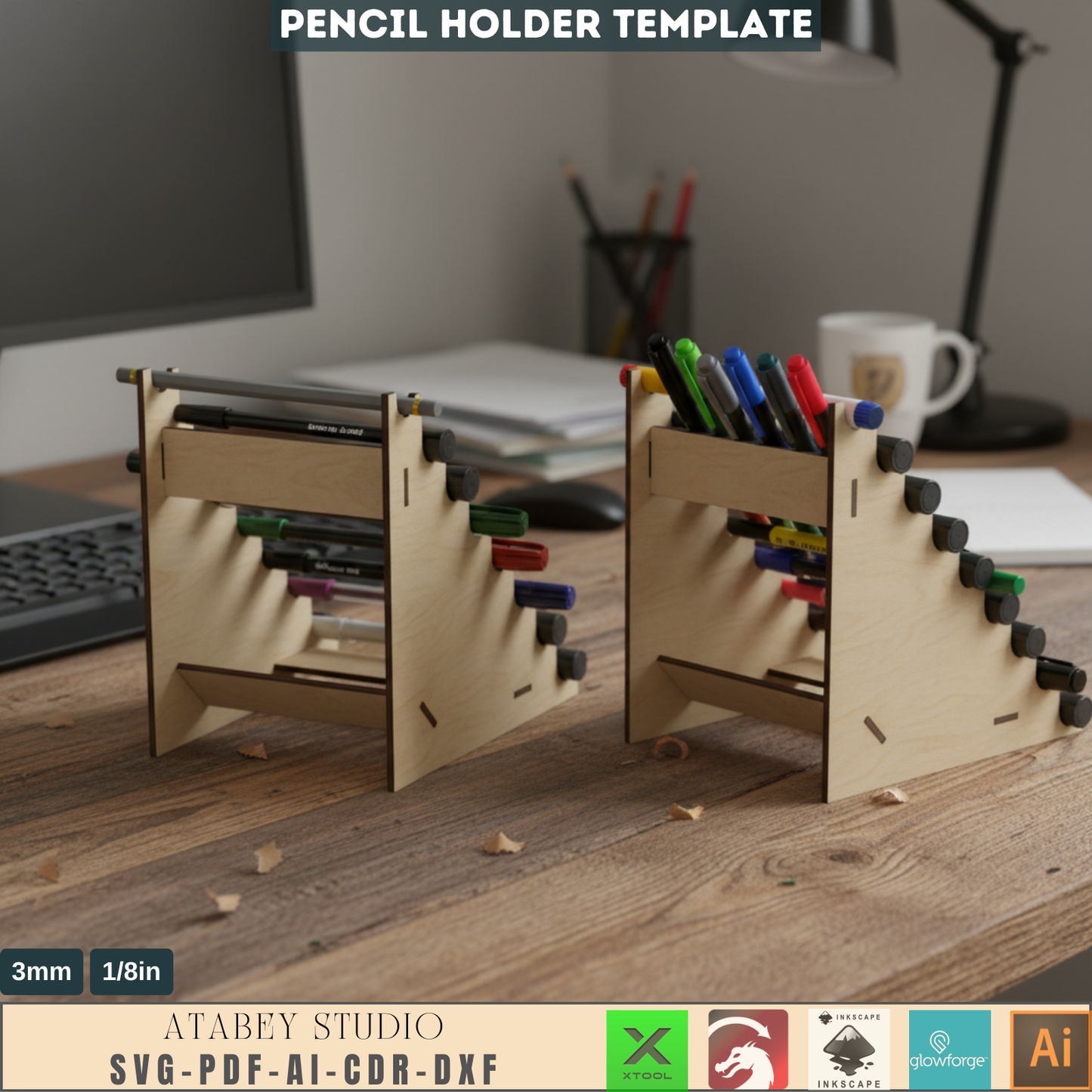 DIY Pencil Holder Stand - Laser Cut Display Organizer Templates for Desk and Office Organization 608