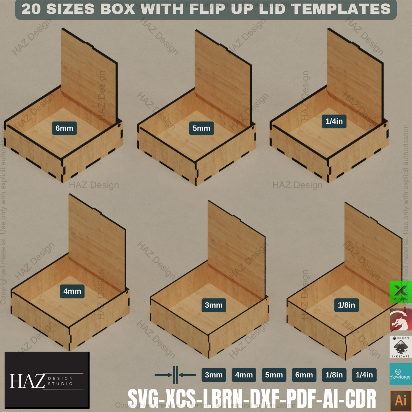 Laser Cut Flip Lid Box: 20 Sizes, 6 Thicknesses!,Laser Cut Box Set: Multiple Sizes, Flip Lid Design 414