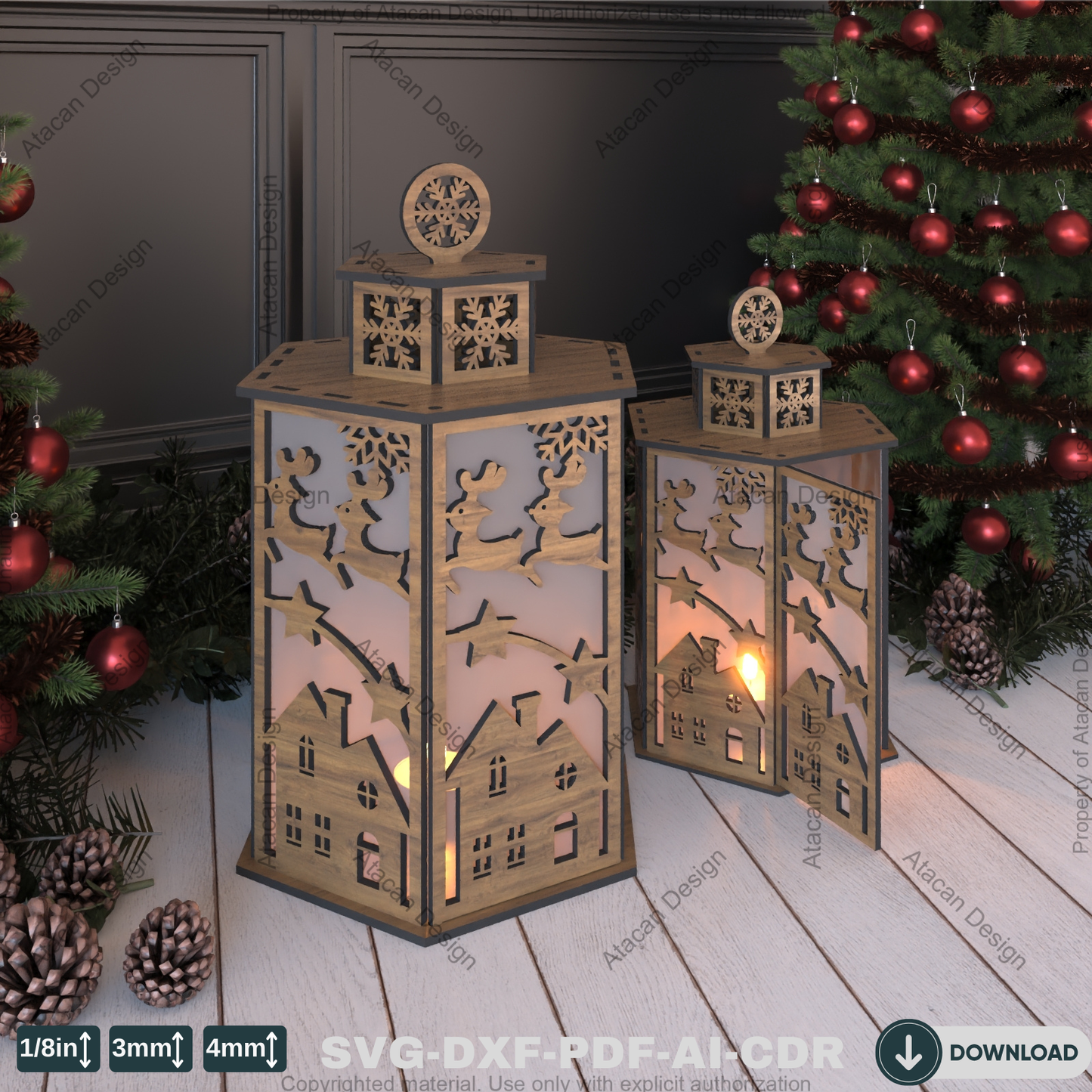Elegant Winter Lantern Design – Snowy Wonderland Candle Holder Craft Template 784