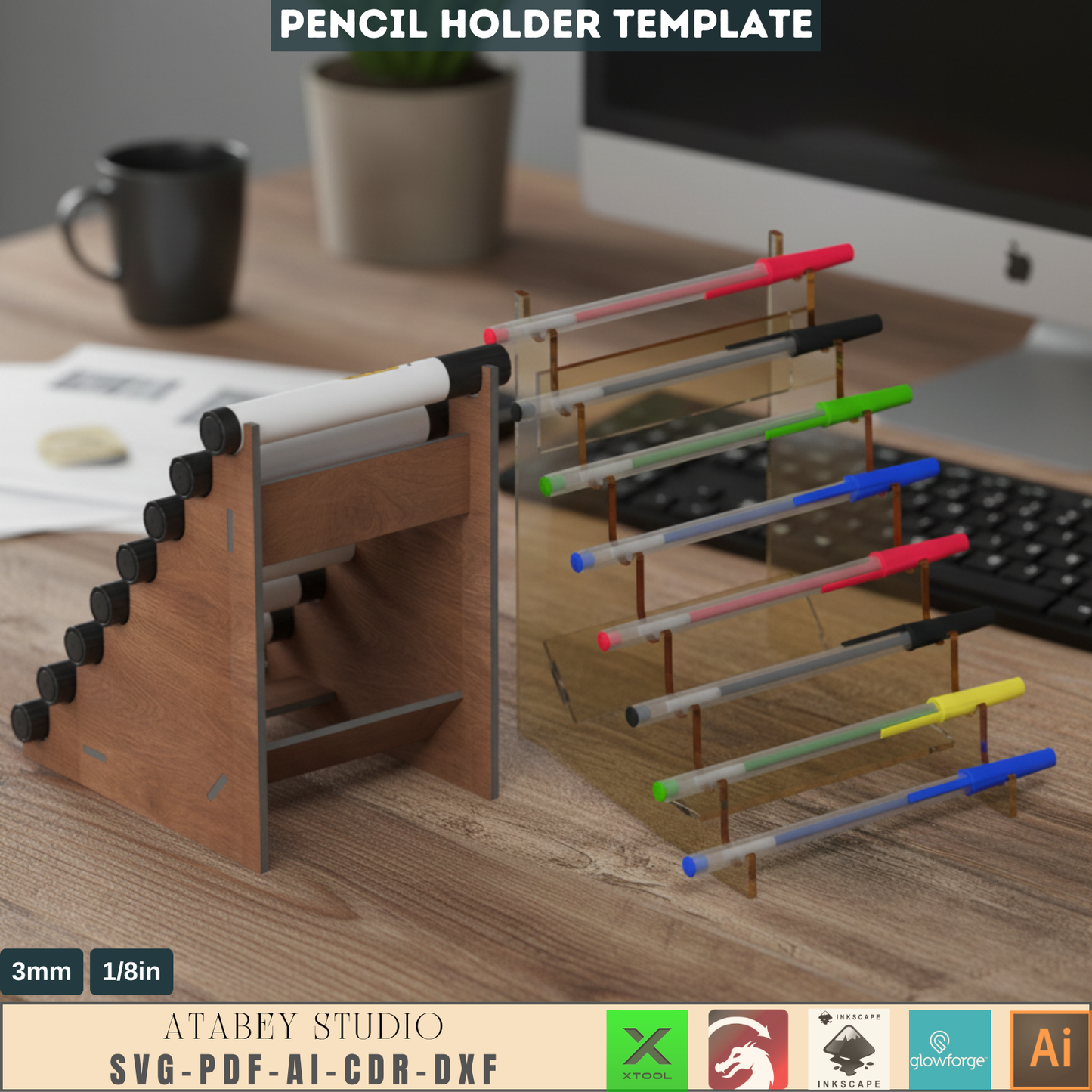 DIY Pencil Holder Stand - Laser Cut Display Organizer Templates for Desk and Office Organization 608